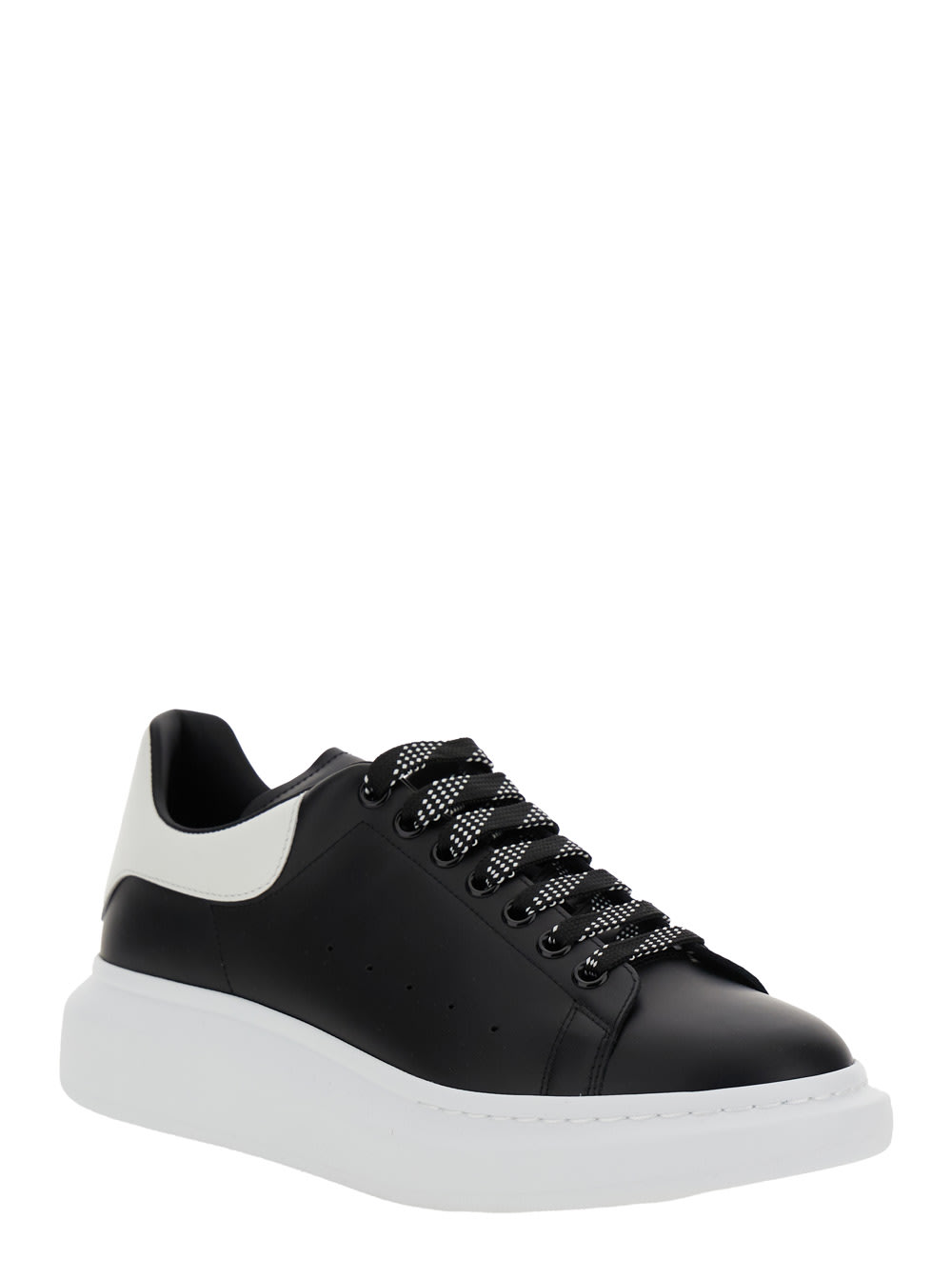 Alexander Mcqueen Black Leather Sneakers With Branded Heel Counter In Black