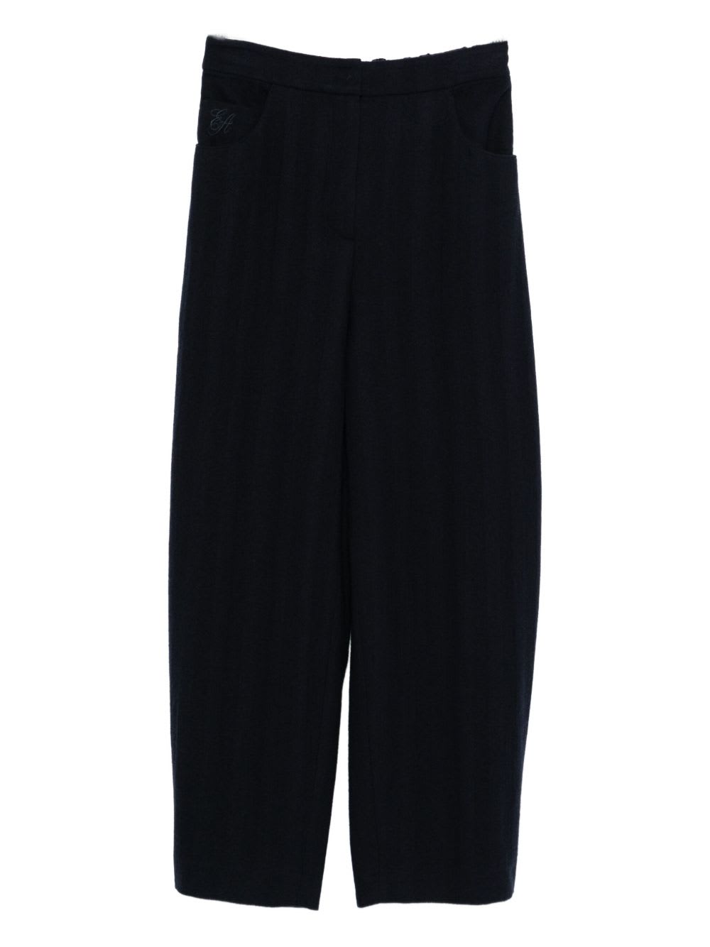 Emporio Armani Wool Trousers With Elasticated Waistband And Pockets In Black