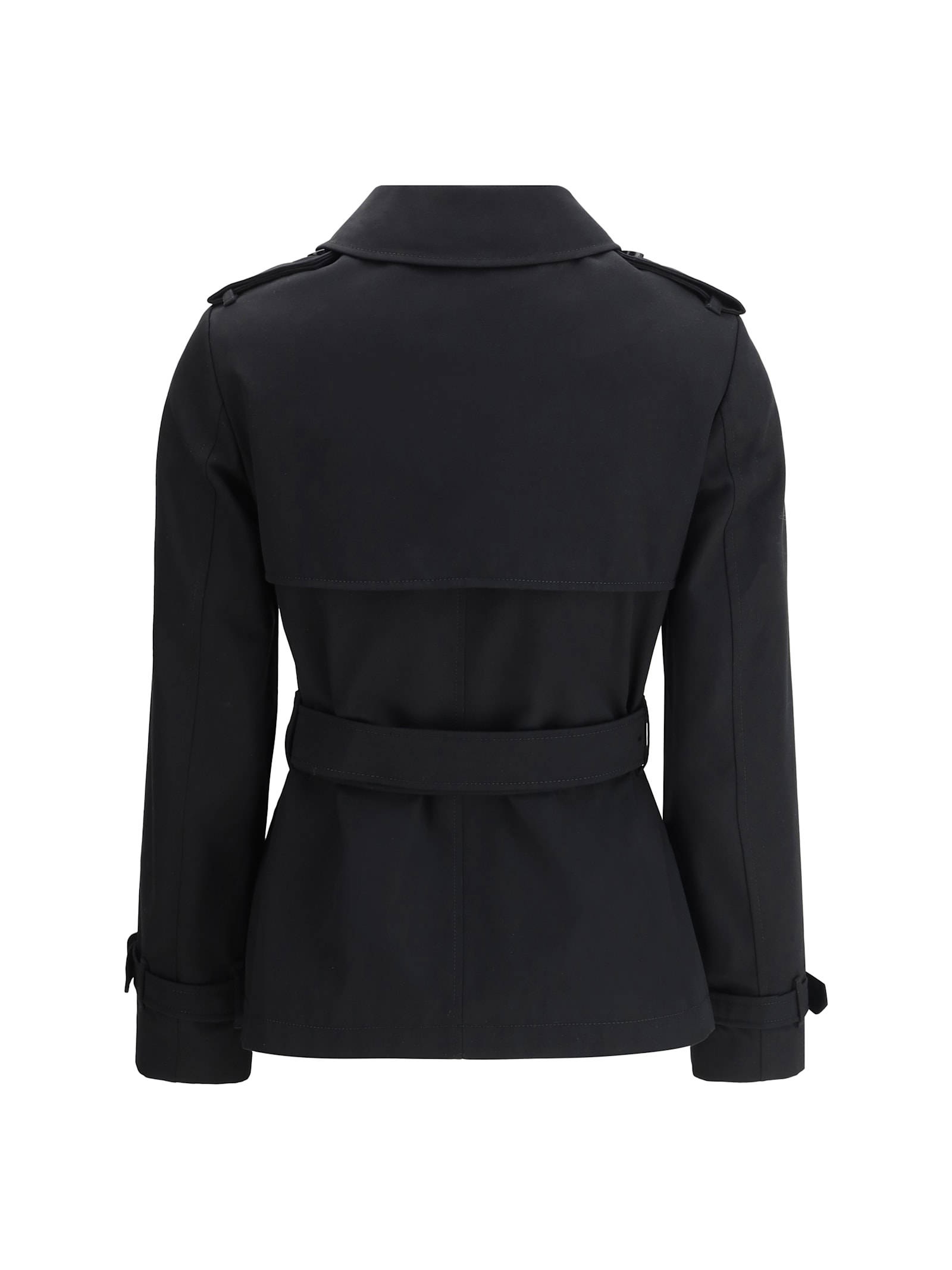 Burberry Short Jacket In Black Cotton. Straight Cut. Button Closure. Adjustable Waistband. In Black