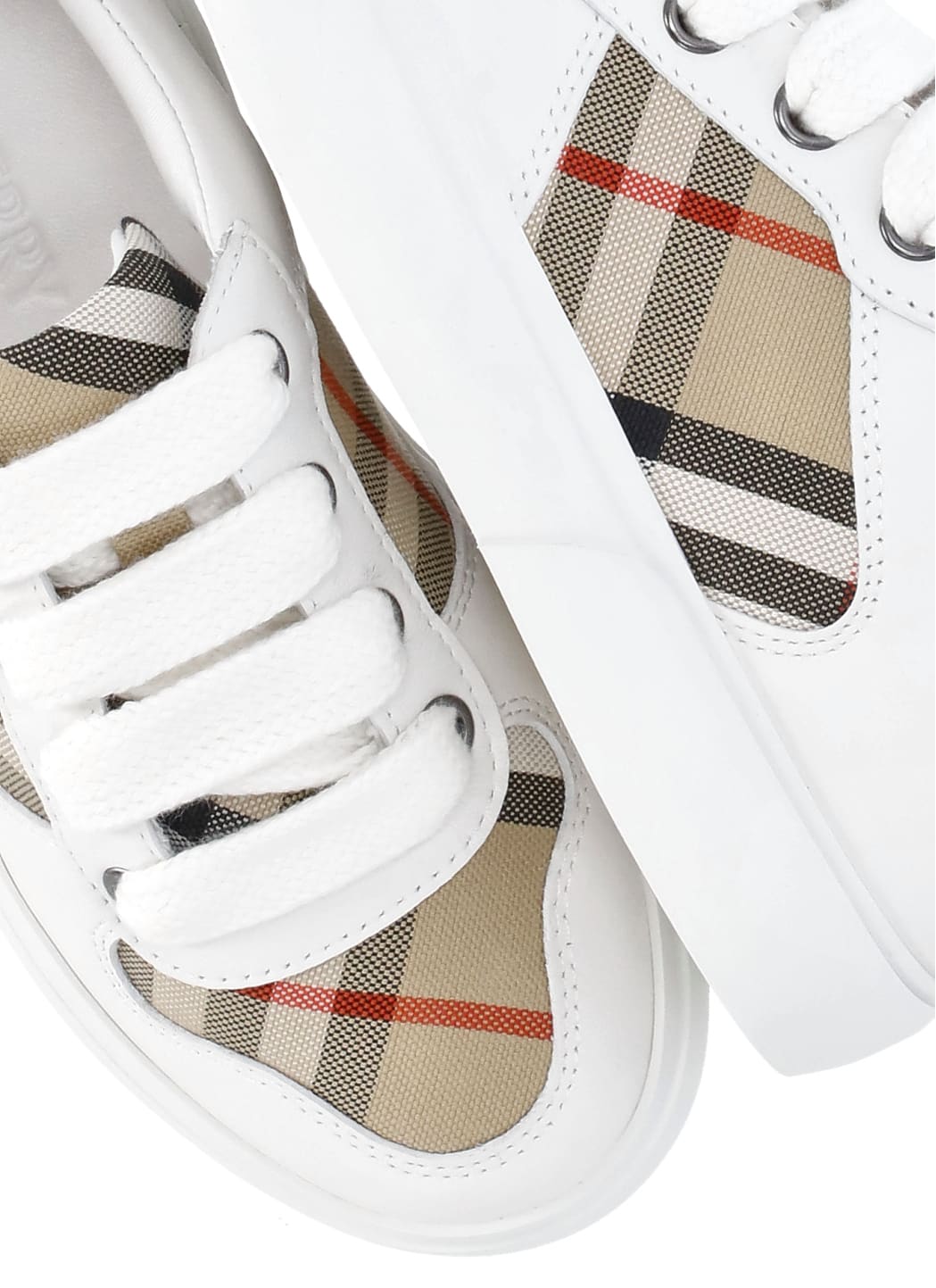 Shop Burberry Check Sneakers In White/neutrals