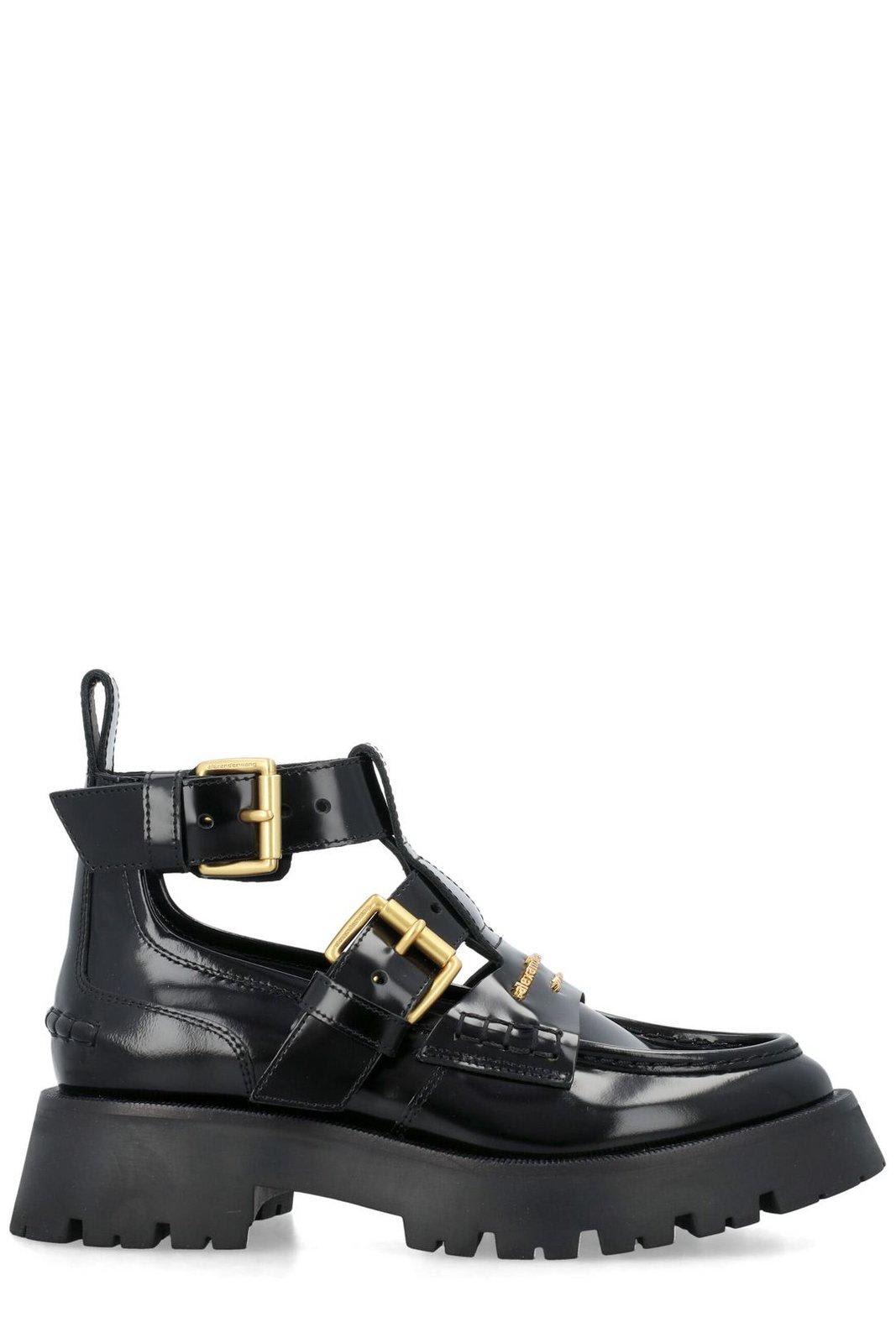 Shop Alexander Wang Carter Lug Ankle Strap Boots In Black