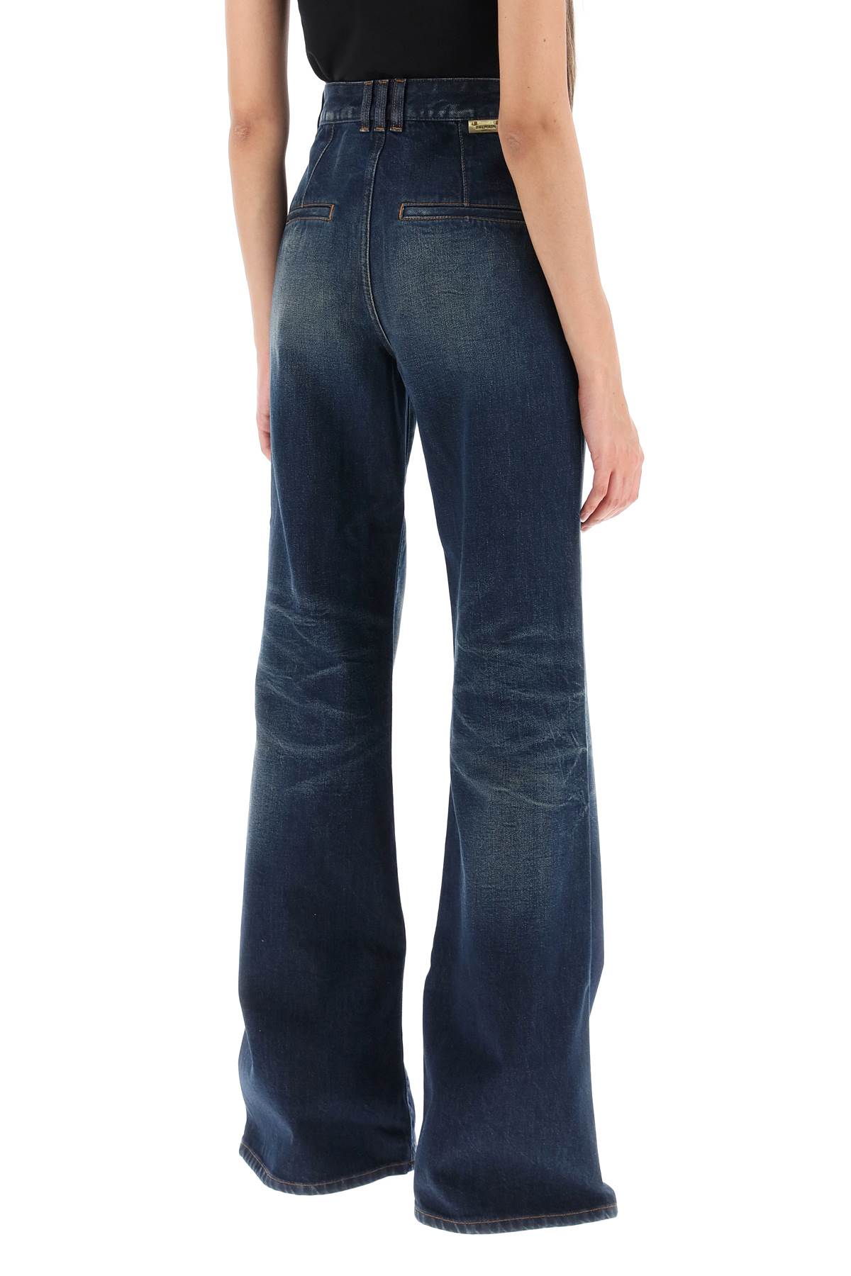 Shop Balmain Wide Leg Jeans With Dark Wash In Denim