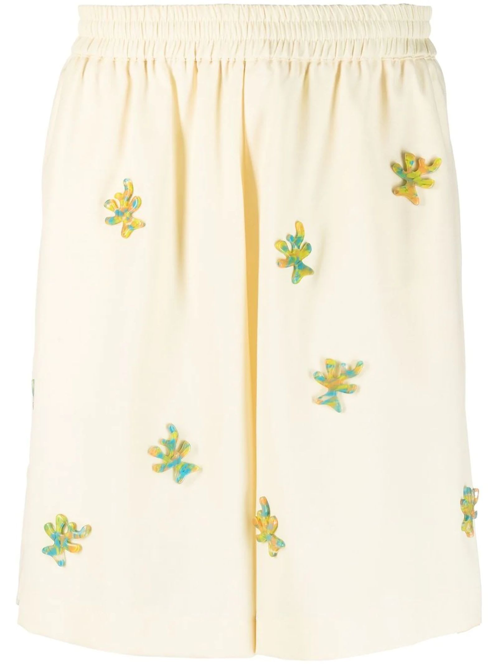 Bonsai Ivory White Virgin Wool Blend Shorts