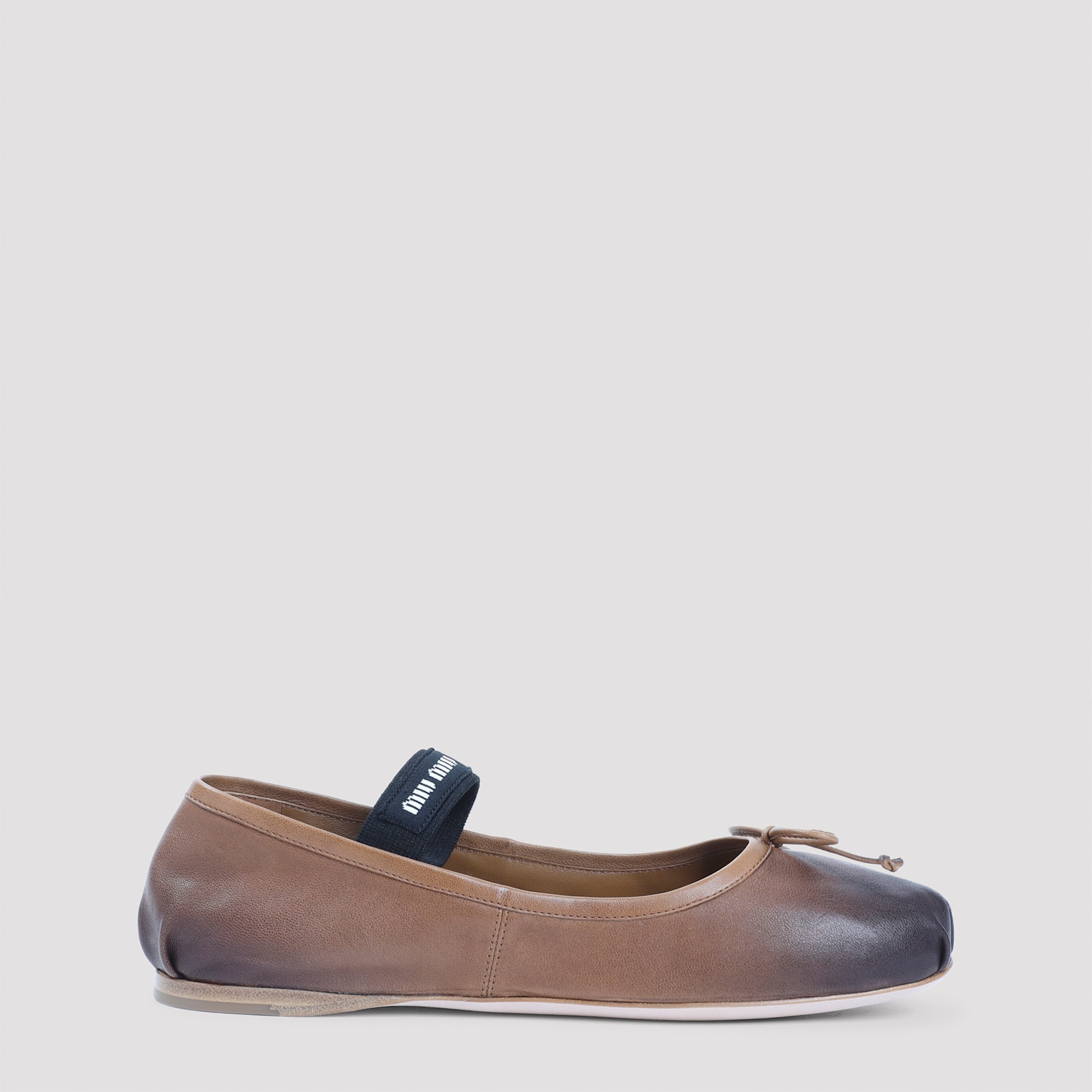 Miu Miu Gradient Brown Lamb Leather Ballet Flats With Bow Detail