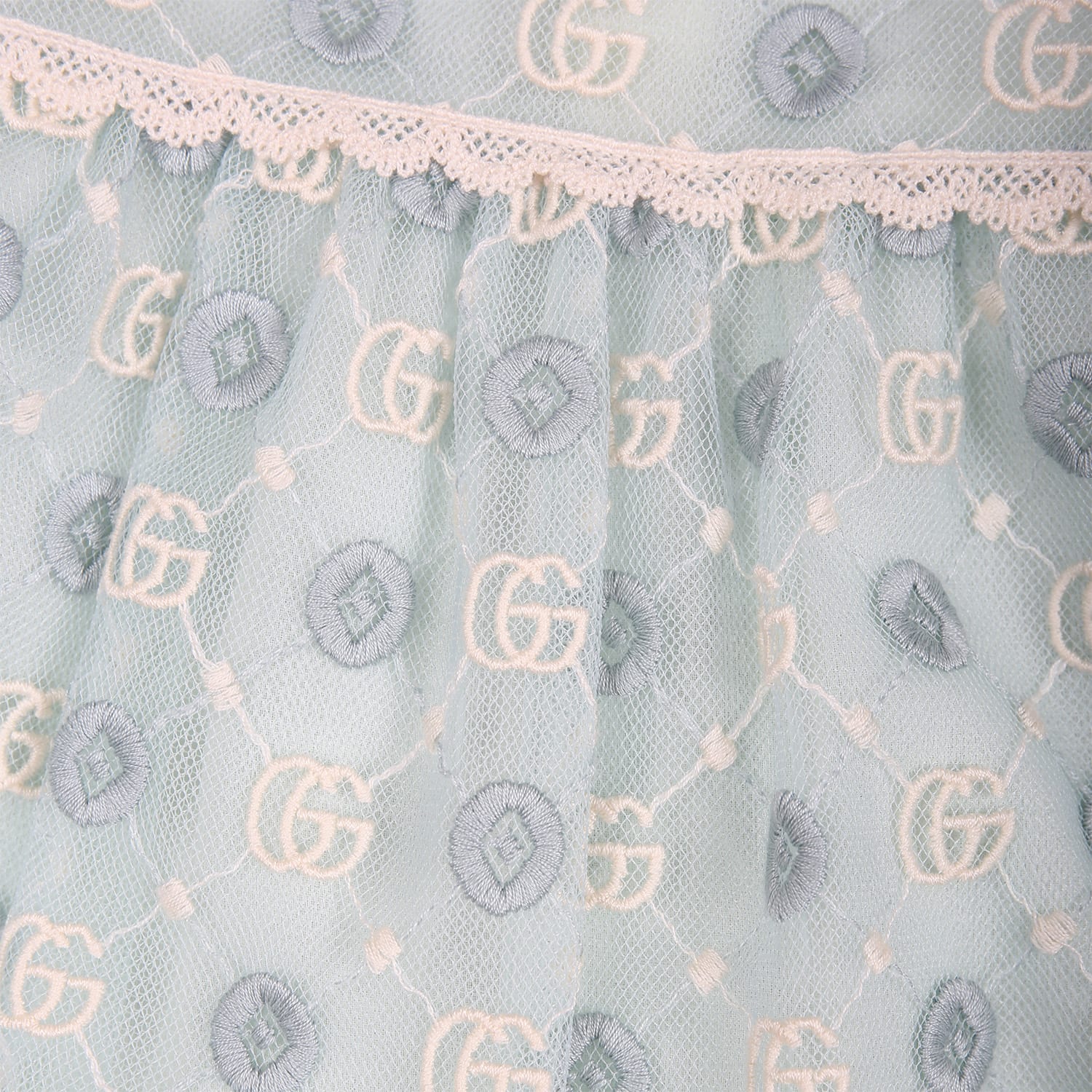 Shop Gucci Light Blue Dress For Baby Girl With Geometric Pattern And Double G