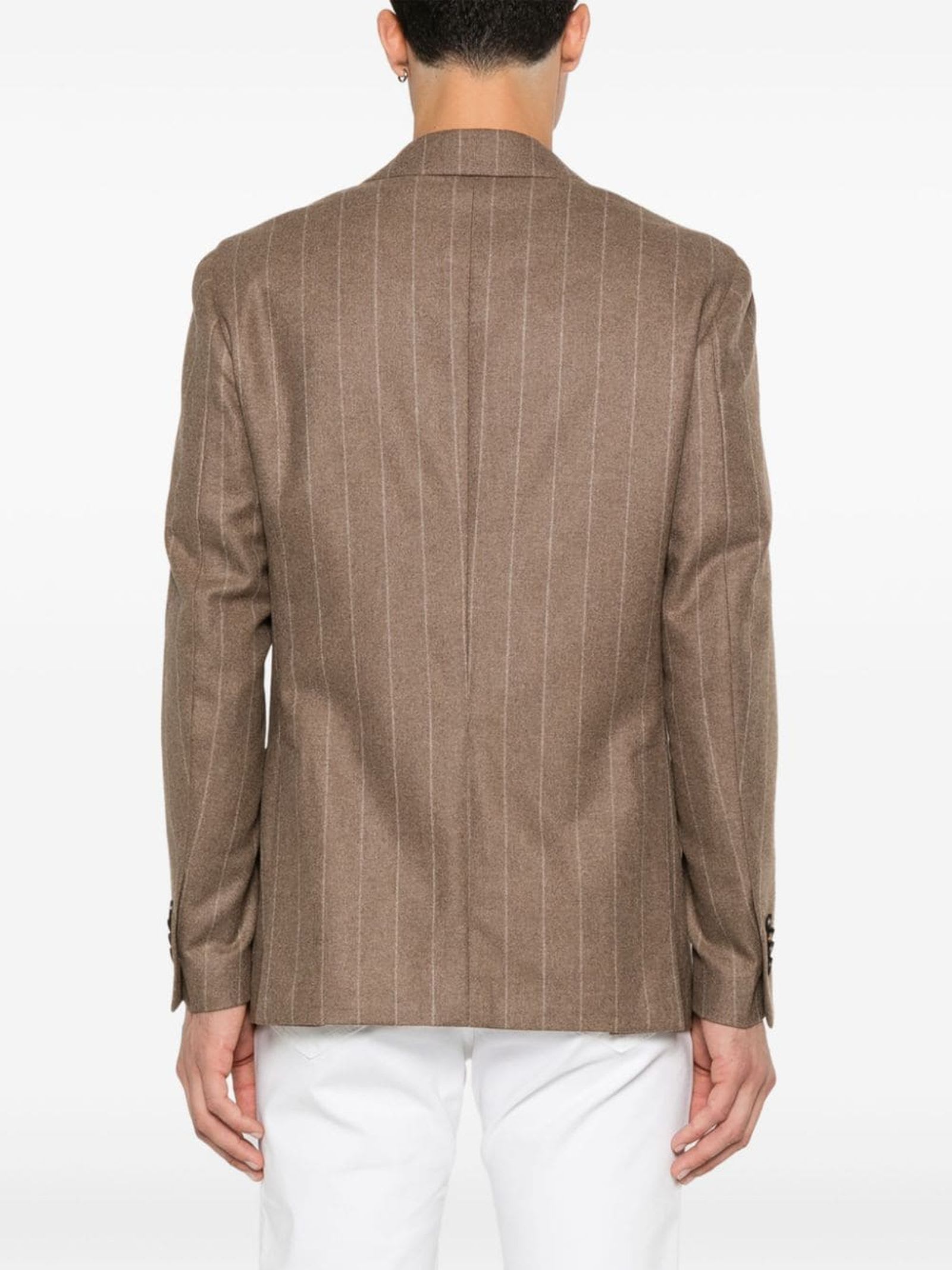 Shop Lardini Light Brown Cashmere Striped Blazer