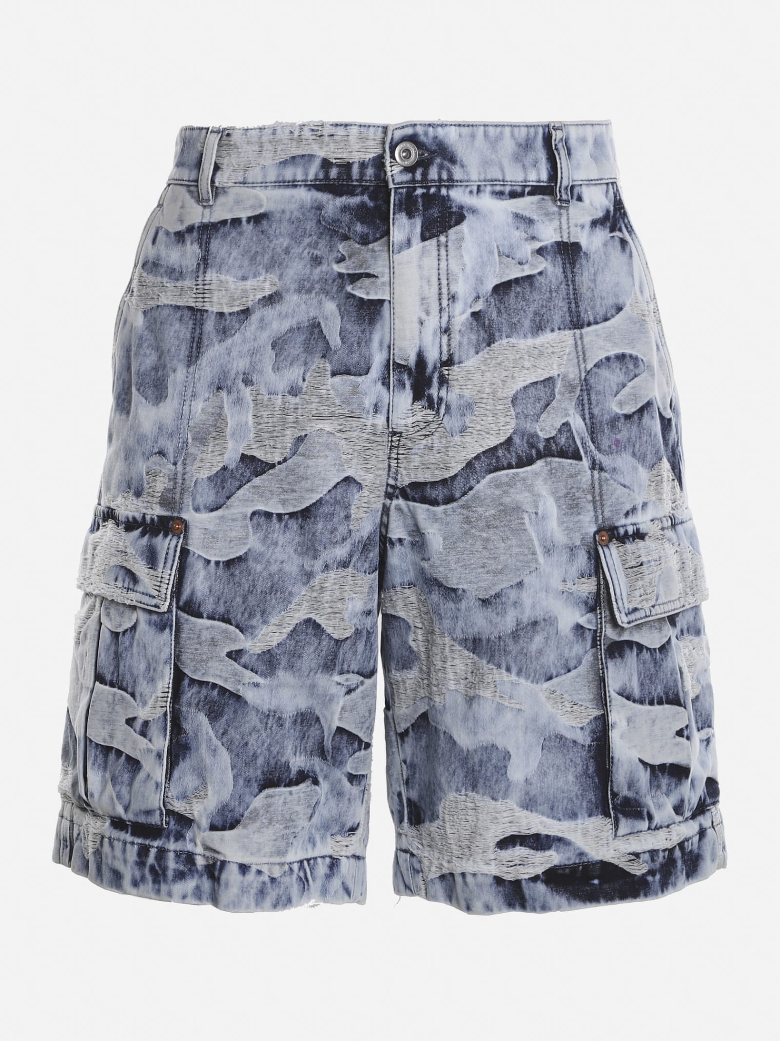 Valentino Cotton Cargo Shorts With Camouflage Print