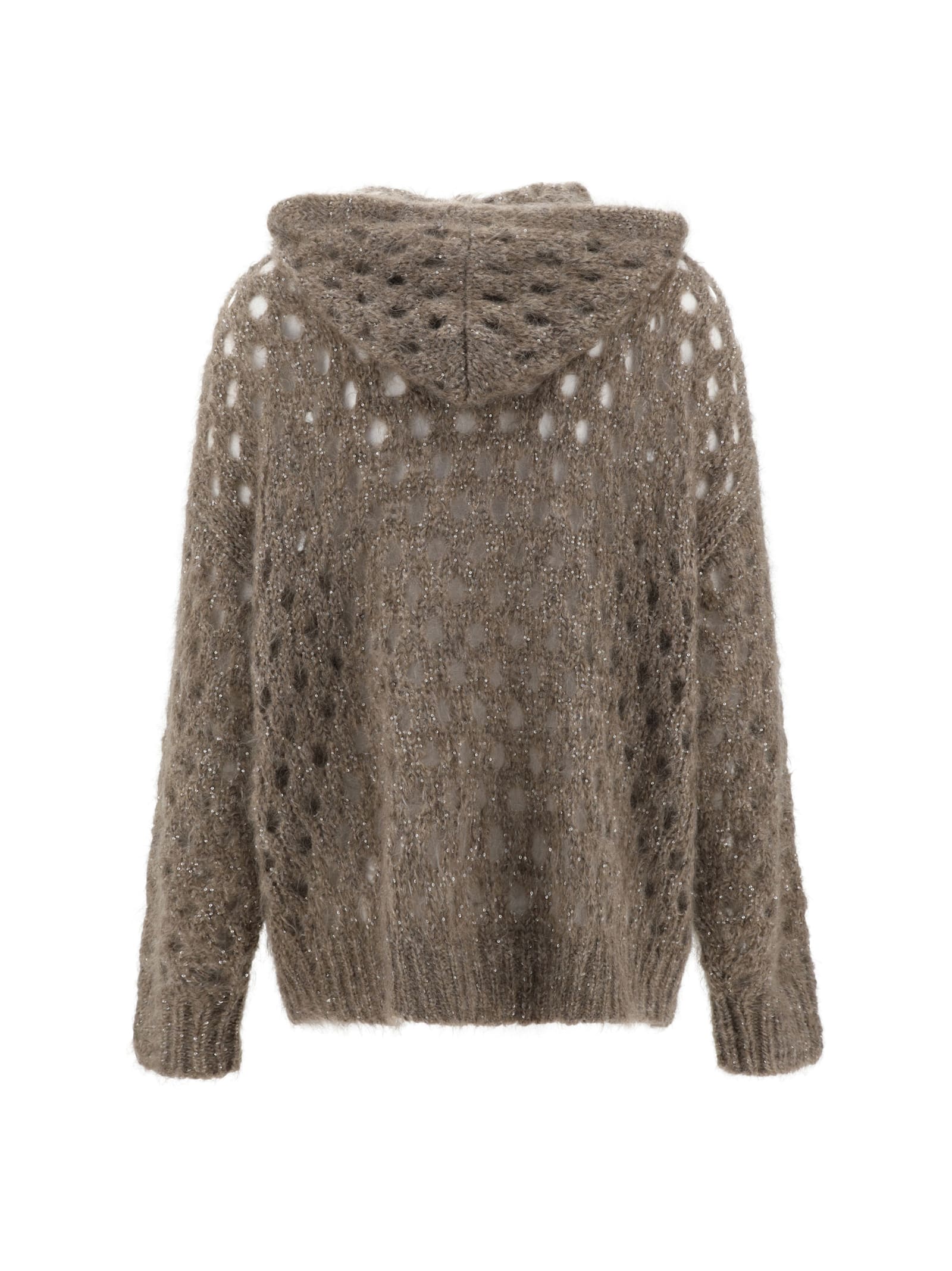 Brunello Cucinelli Women Perforated Wool Cardigan In Blue