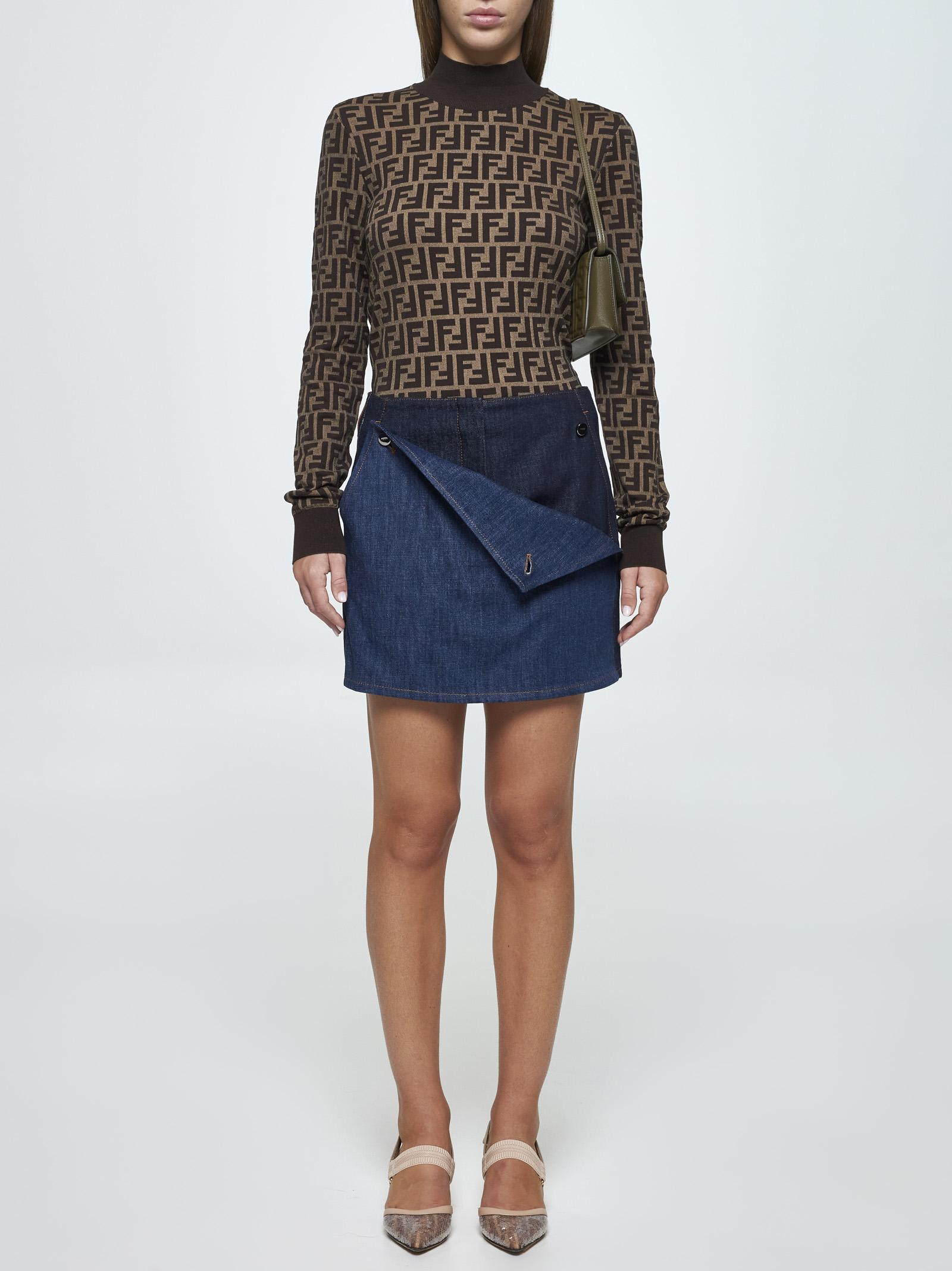 Shop Fendi Two-tone Denim Skorts In Blu