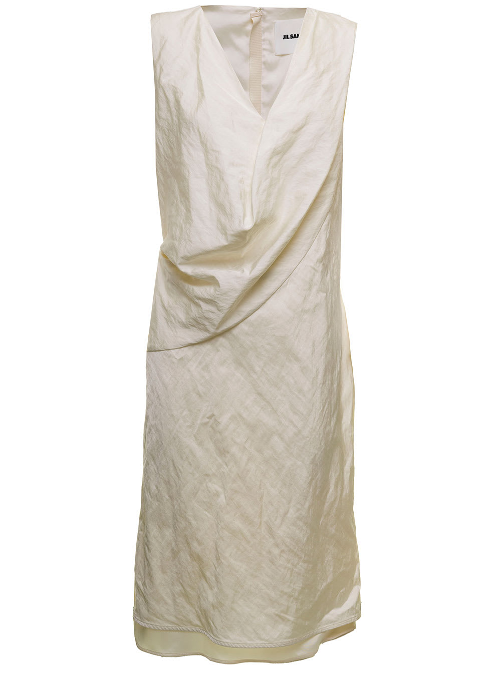jil sander womans sleeveless white crumpled fabric dress