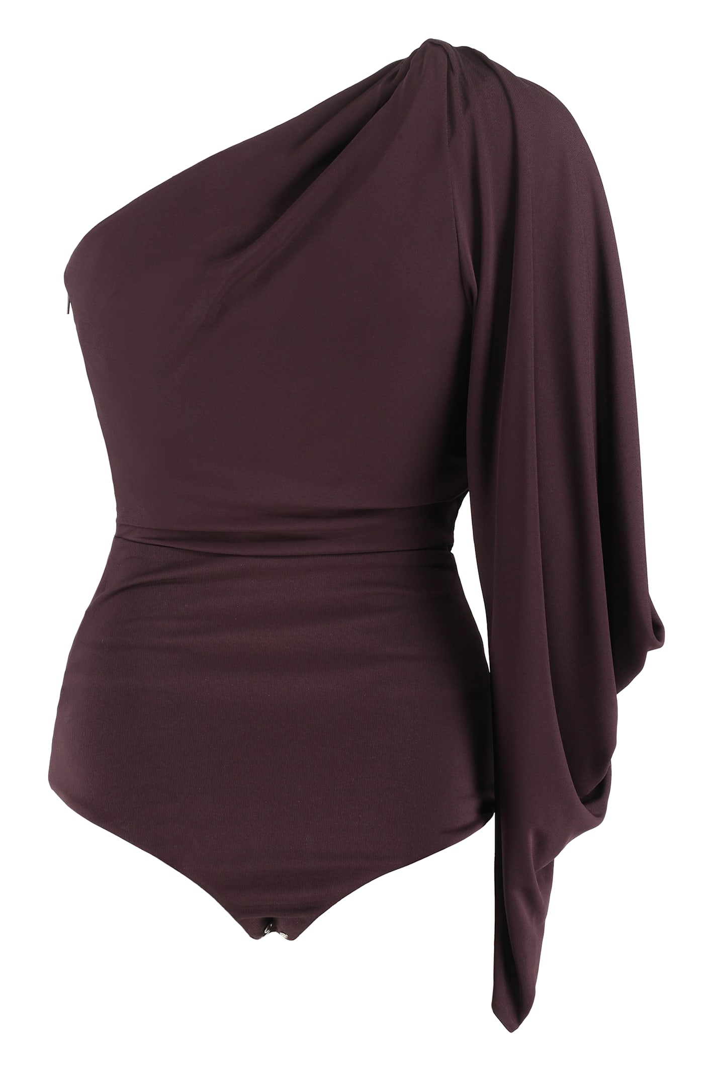 Saint Laurent Viscose One-shoulder Bodysuit In Red-purple Or Grape