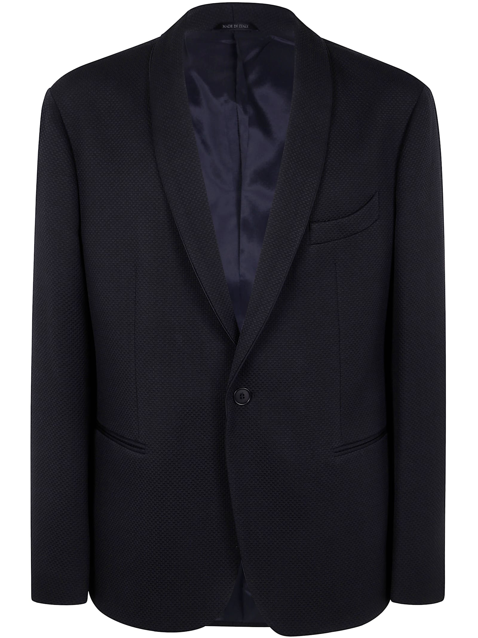 Giorgio Armani Silk Buttoned Blazer In Black Reality