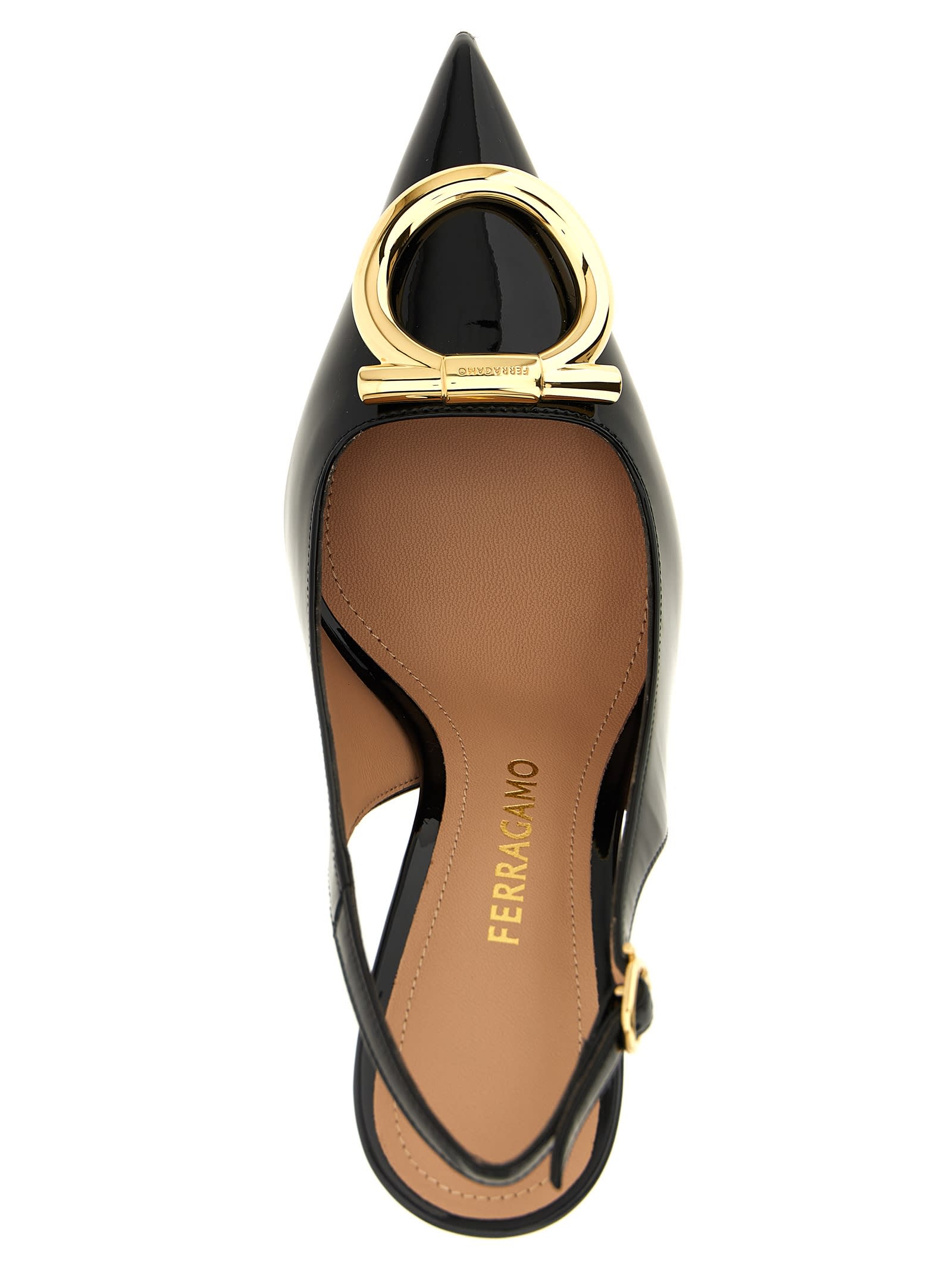 Ferragamo Sara Patent Leather Slingback Pumps In Black