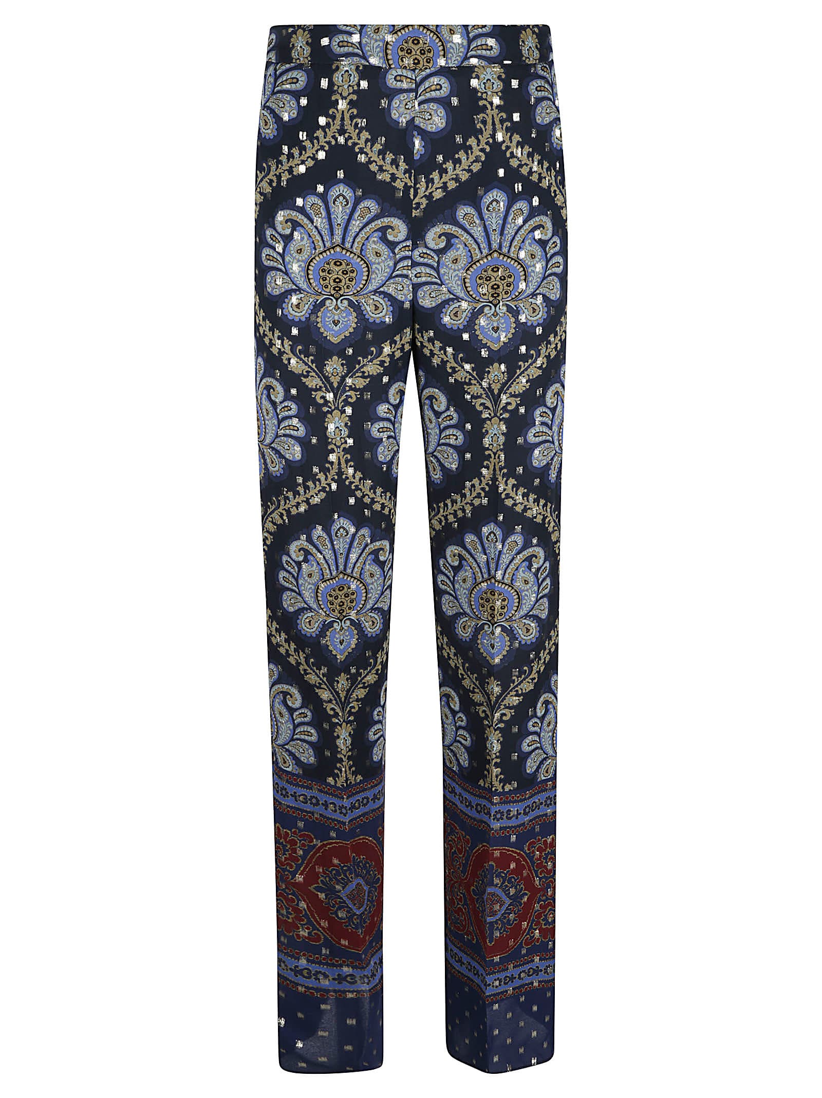 Shop Etro Embellished Printed Trousers In Blue/multicolor