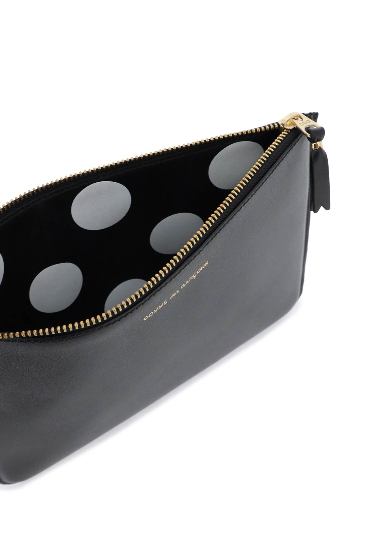 Shop Comme Des Garçons Leather Pouch In Polka Dot Print (black)