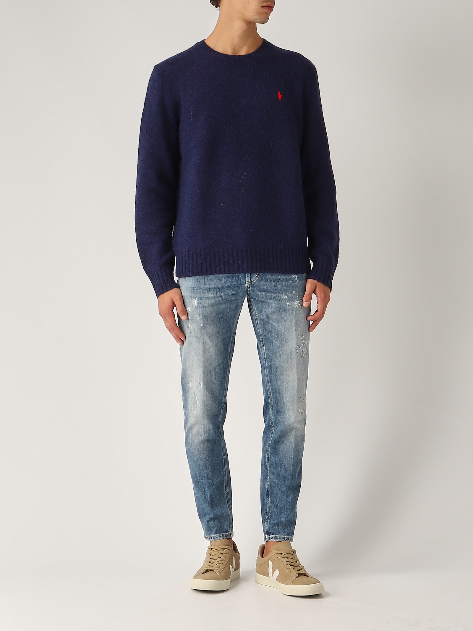 Shop Polo Ralph Lauren Maglia Uomo Effetto Texture Sweater In Navy