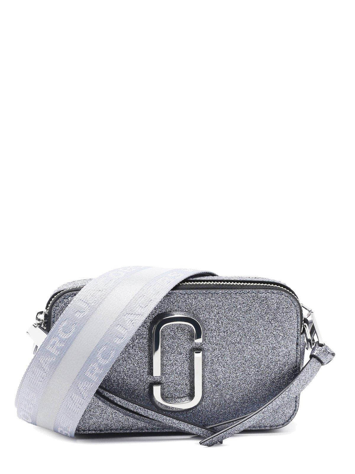Shop Marc Jacobs Metallic Snapshot Glitter Zipped Crossbody Bag In Silver