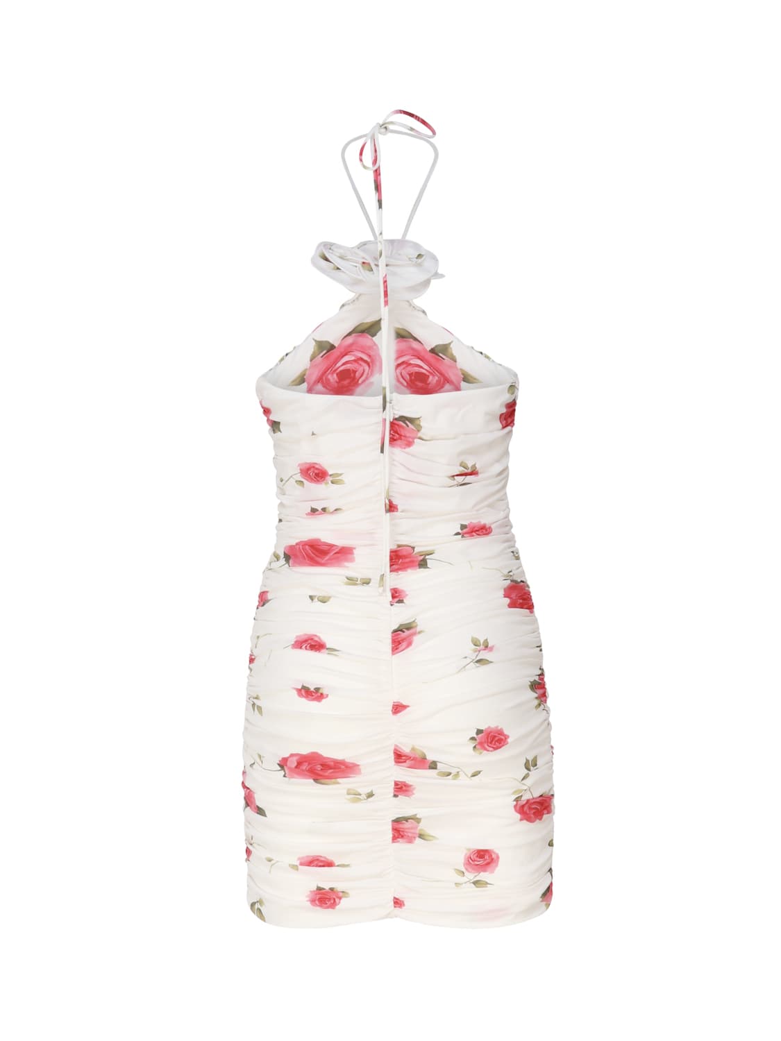 Magda Butrym Wrap Dress With Ruched Floral Applique And Cream Print In White