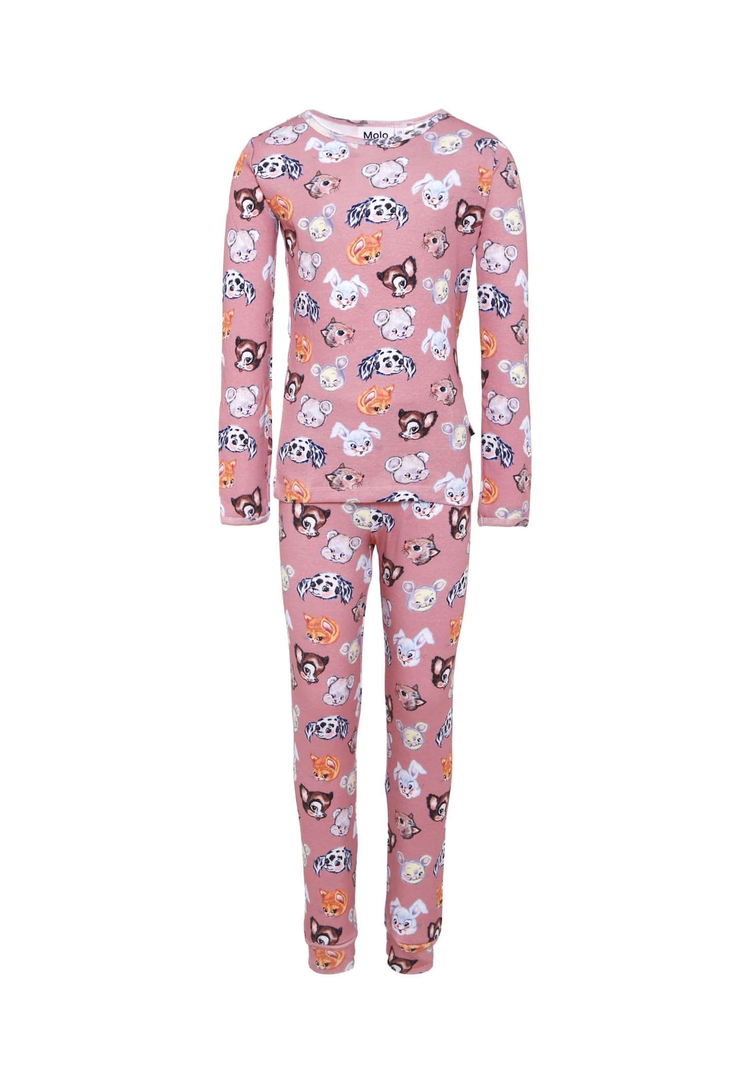 Molo Pink Pyjamas For Girl With Animal In Purple