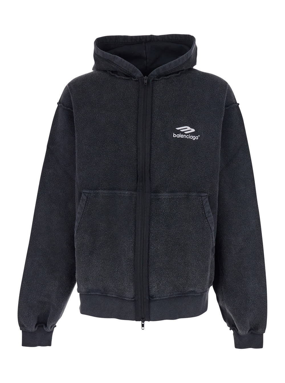 Balenciaga Black Hoodie With Kangaroo Pocket And Logo On The Front In Cotton Man In Black