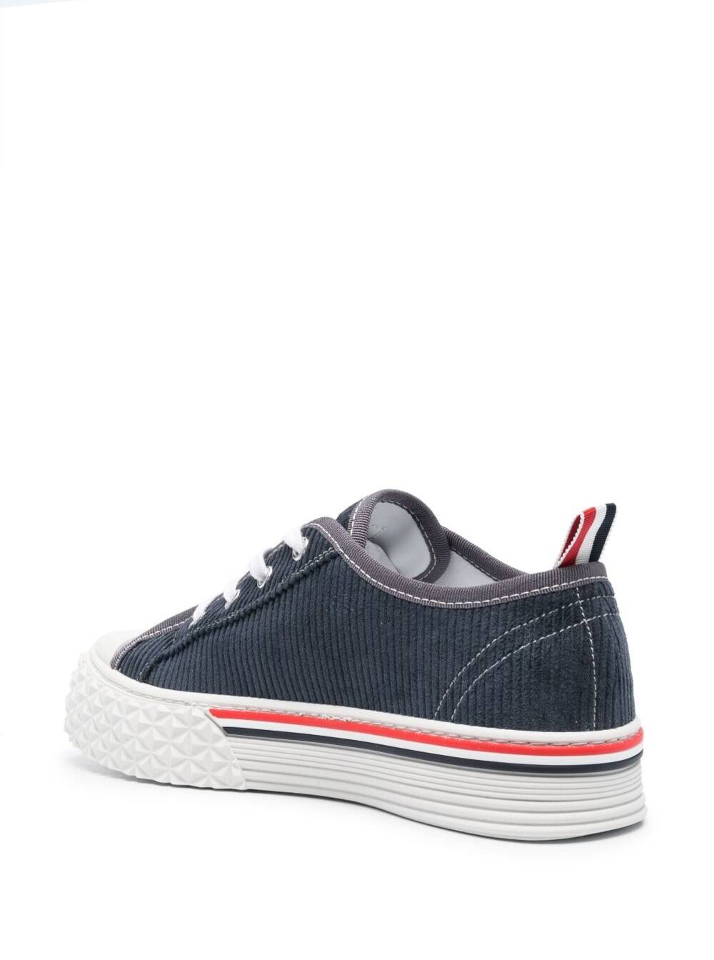 Shop Thom Browne Blue Low Top Sneakers With Tricolor Detail In Corduroy Woman In Navy