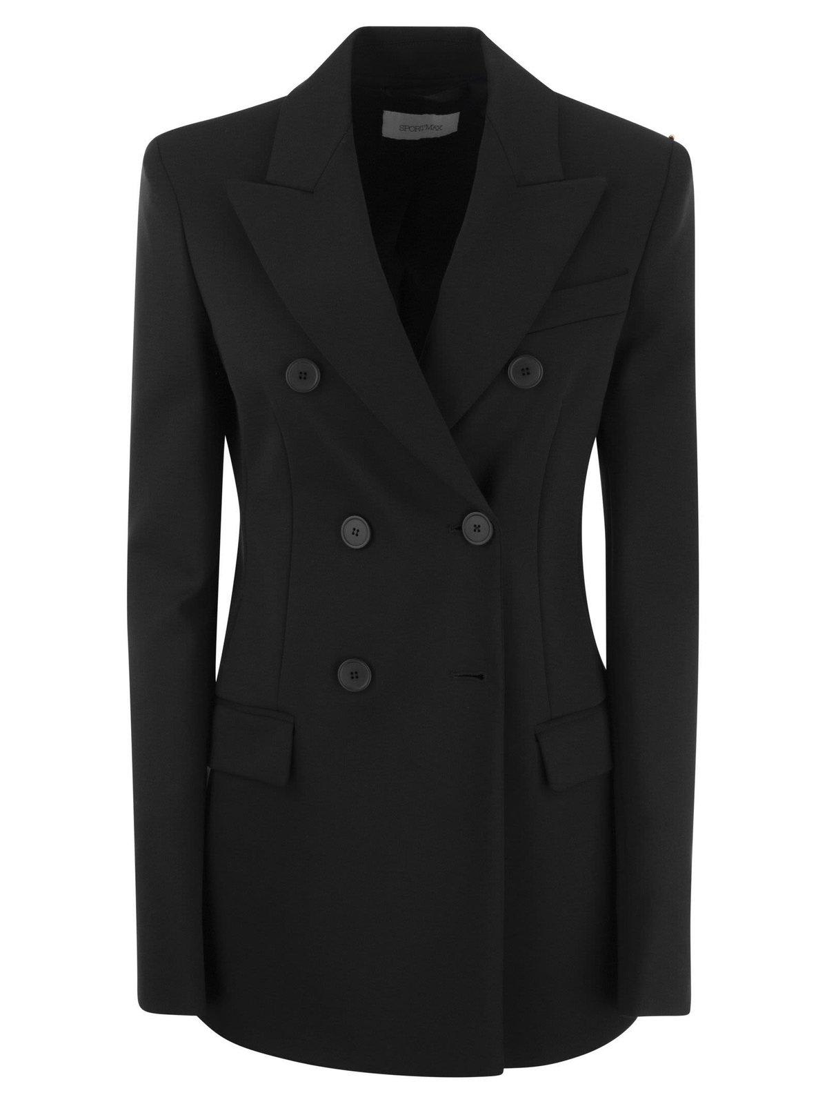 Shop Sportmax Double-breasted Long-sleeved Blazer  In Black