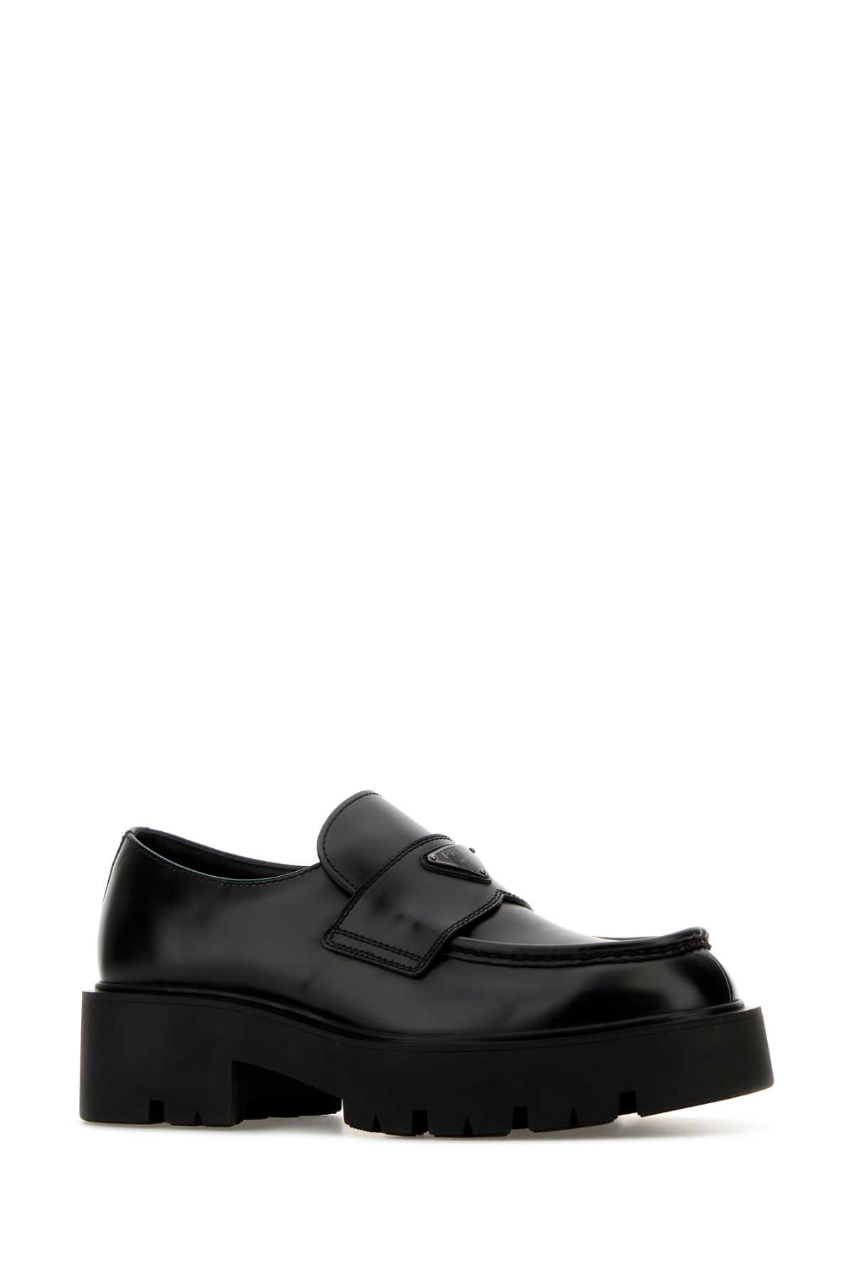 Shop Prada Black Leather Loafers In Nero