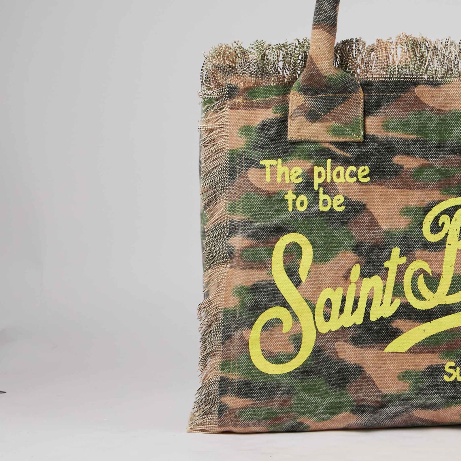 Shop Mc2 Saint Barth Vanity Canvas Shoulder Bag With Camouflage Print In Green