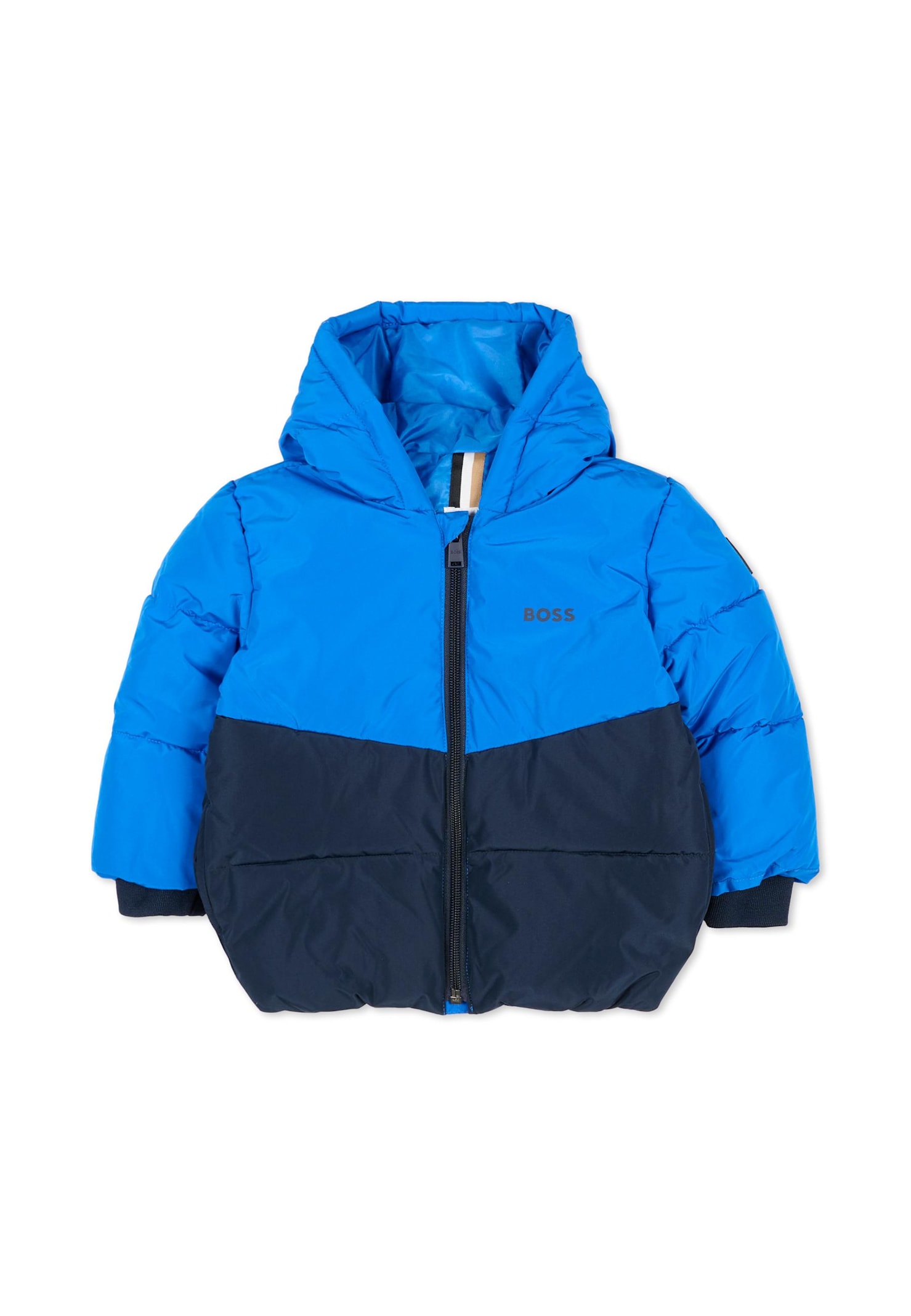 Hugo Boss Blue Down Jacket For Baby Boy With Logo In Blue