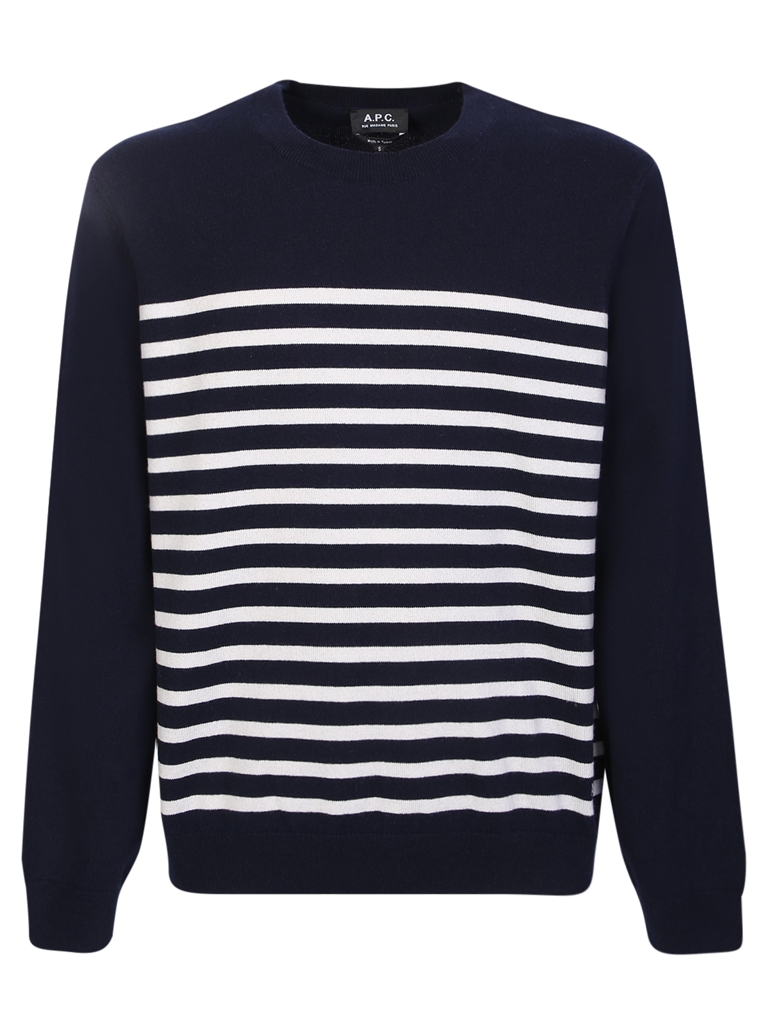 Shop Apc Stripes Round-neck Pullover In Blue