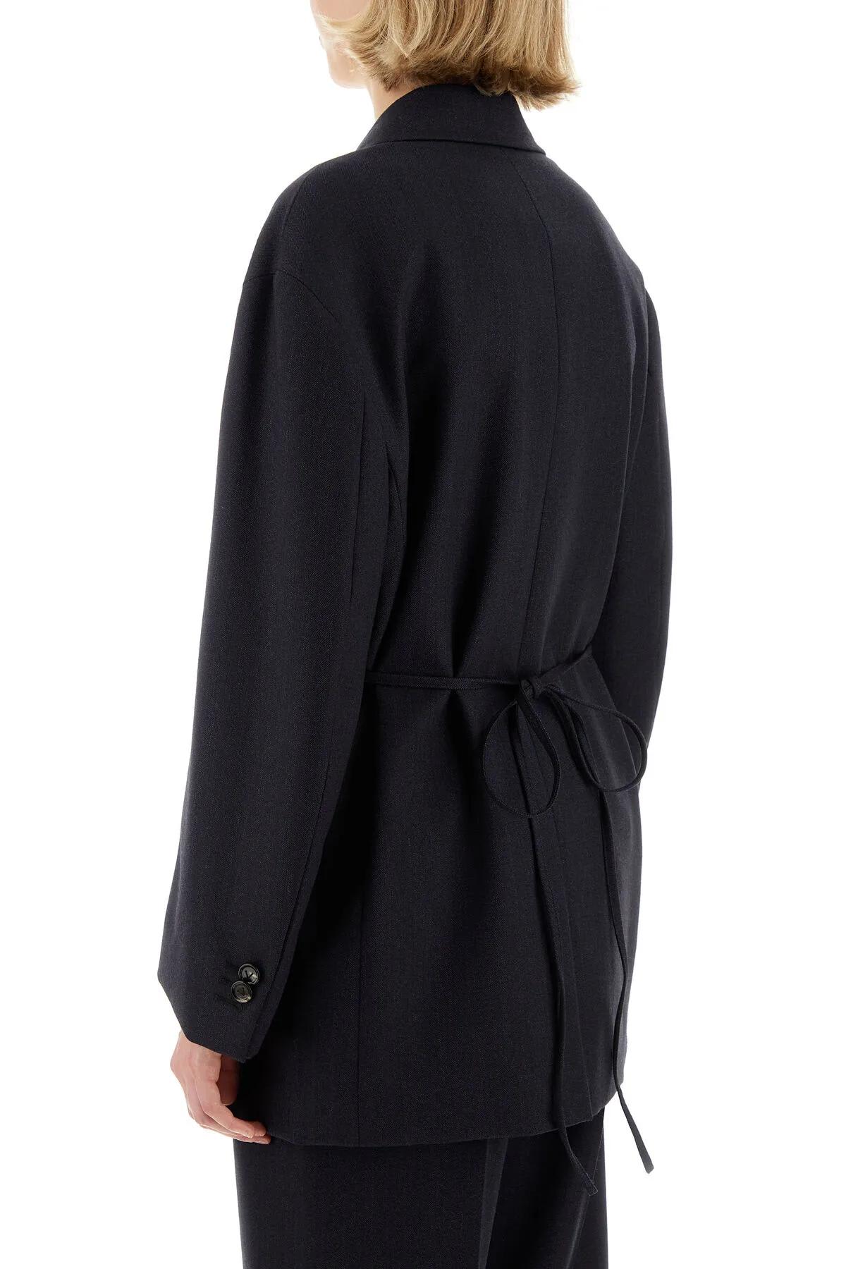 Shop Bottega Veneta Dark Blue Wool Blazer