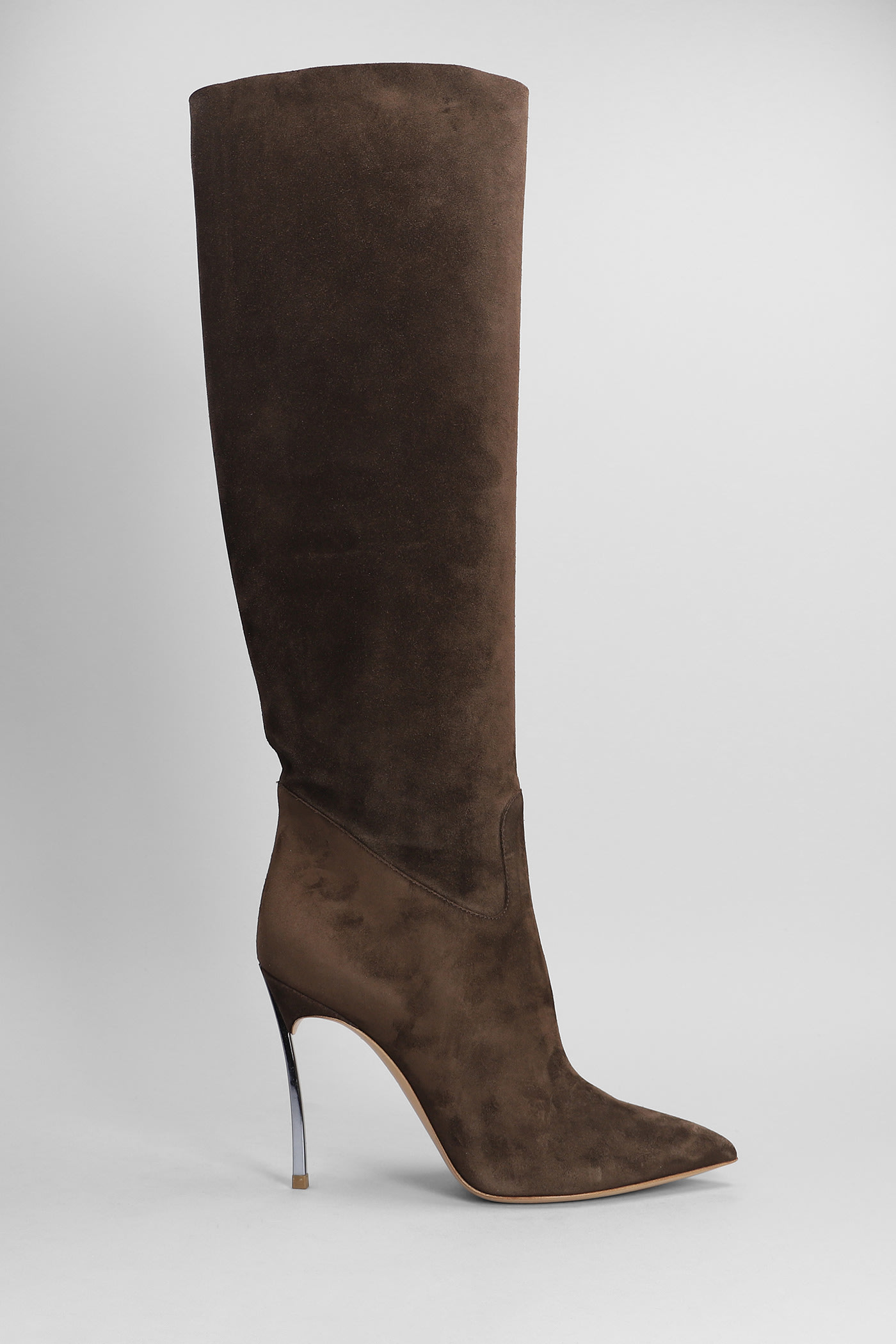 Shop Casadei Blade High Heels Boots In Brown Suede