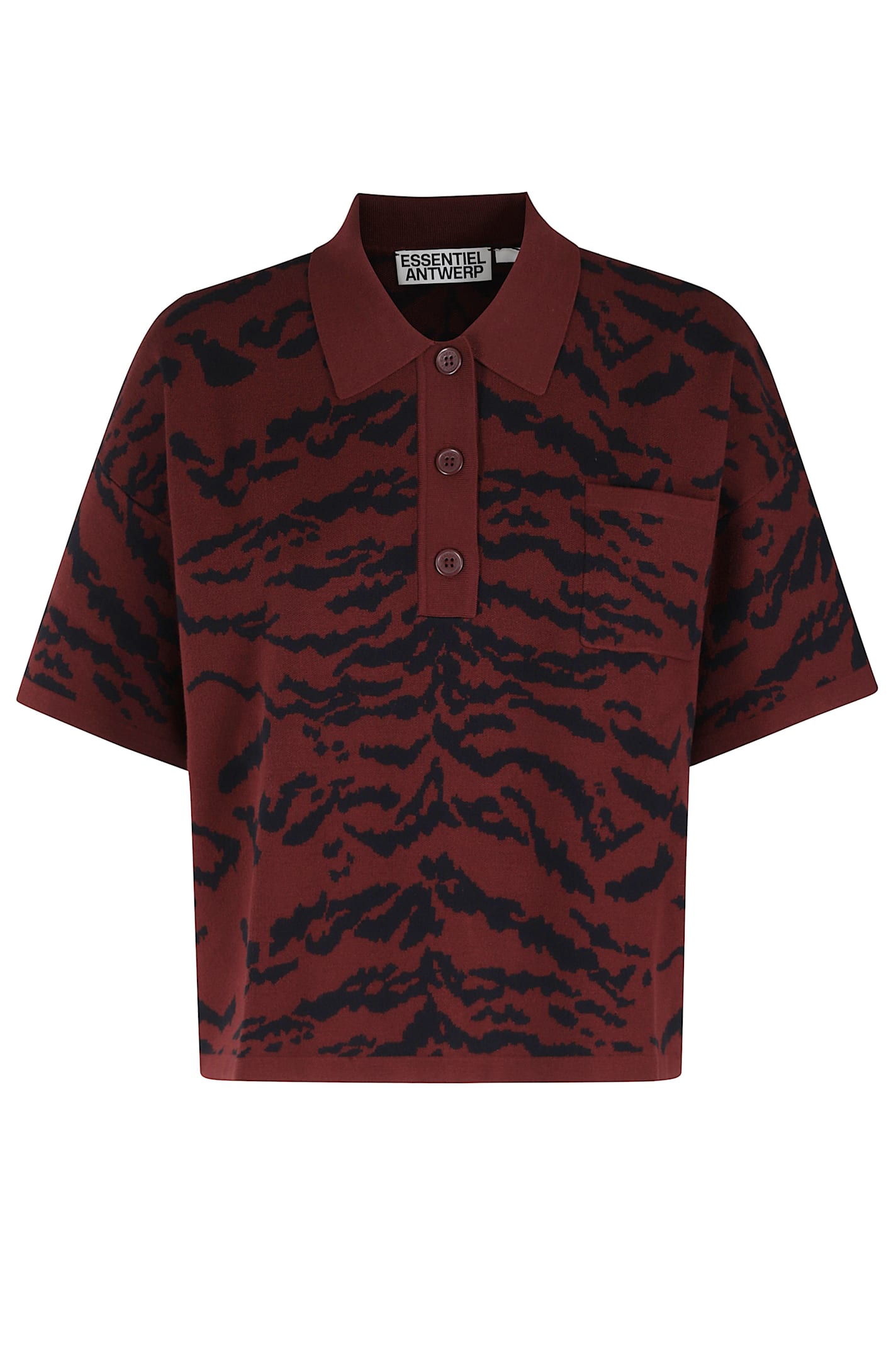 Essentiel Antwerp Zebra Print Pocket Polo Top In Red