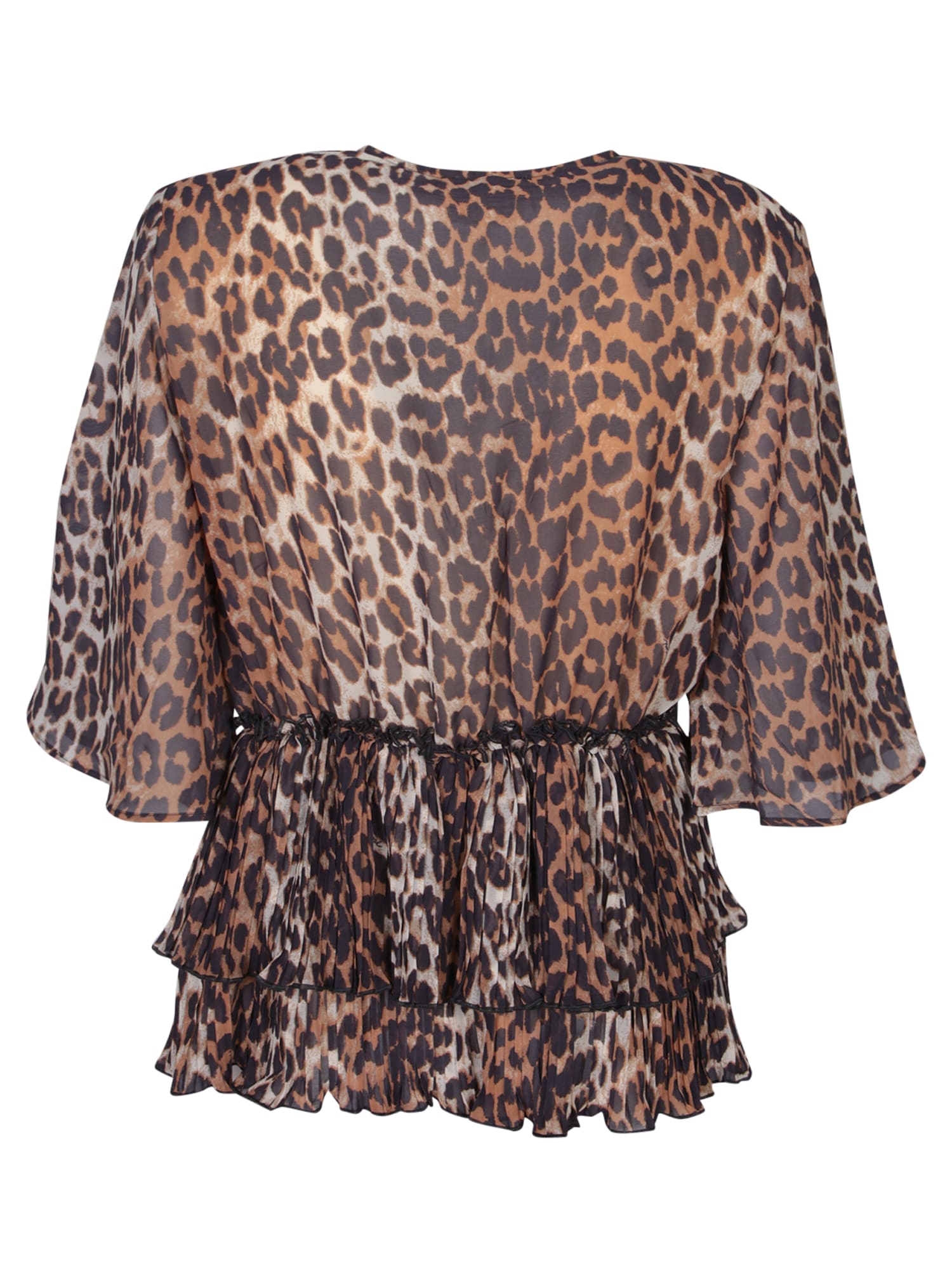 Shop Ganni Leopard Georgette Blouse In Multi