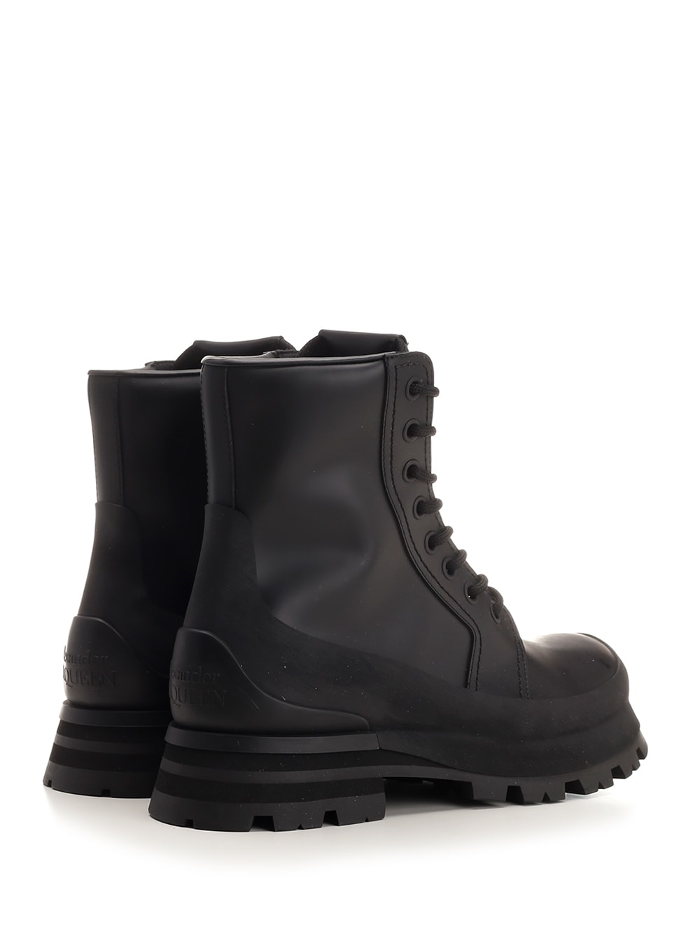 Shop Alexander Mcqueen Leather Combat Boot In Black