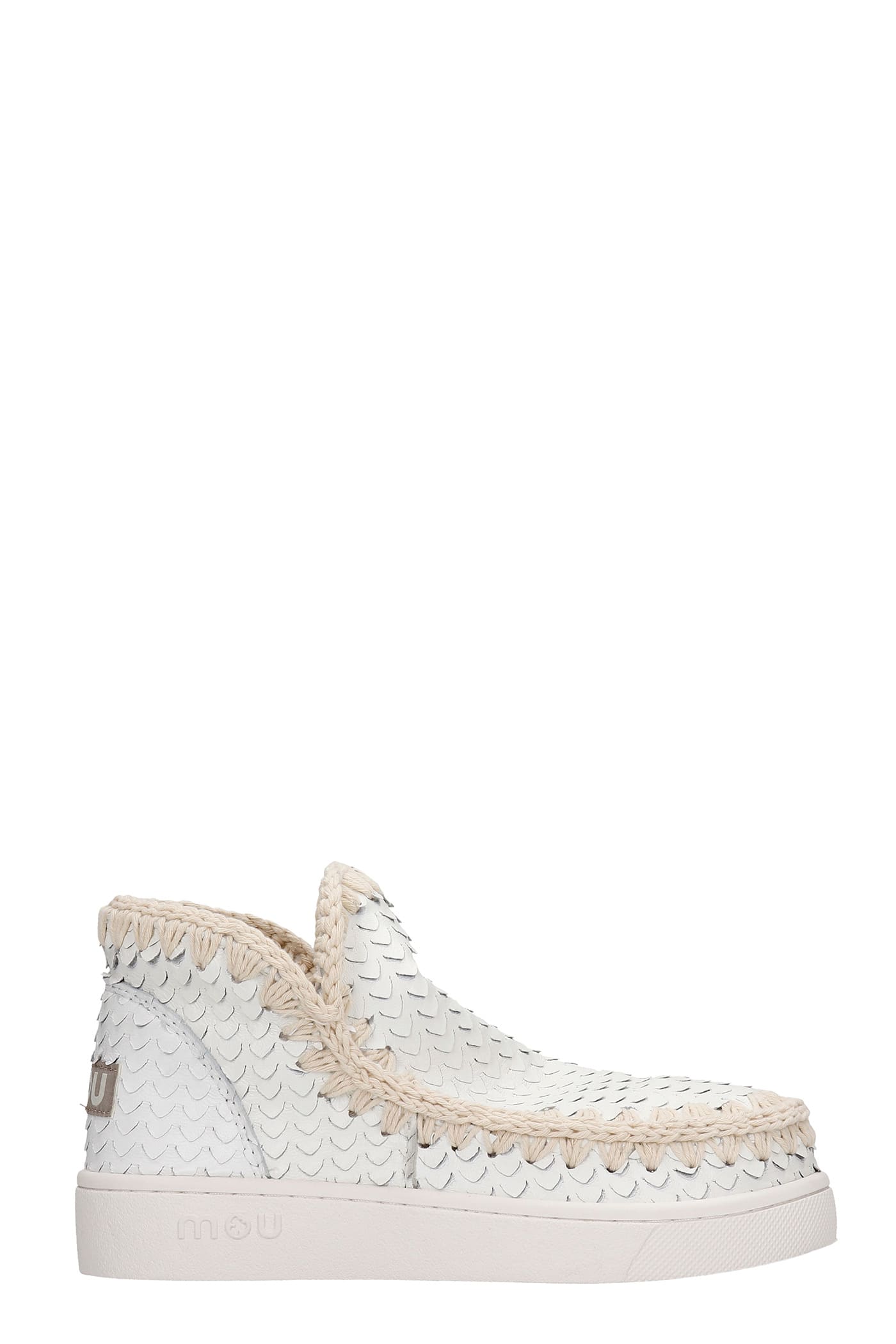 Mou Summer Eskimo Low Heels Ankle Boots In White Leather