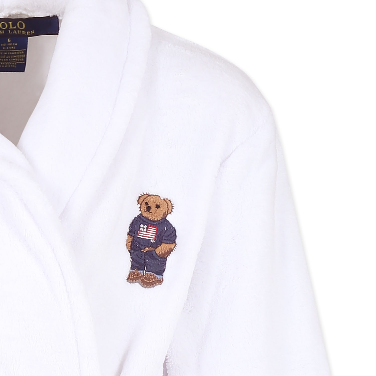 Ralph Lauren White Dressing Gown For Kids With Polo Bear In White