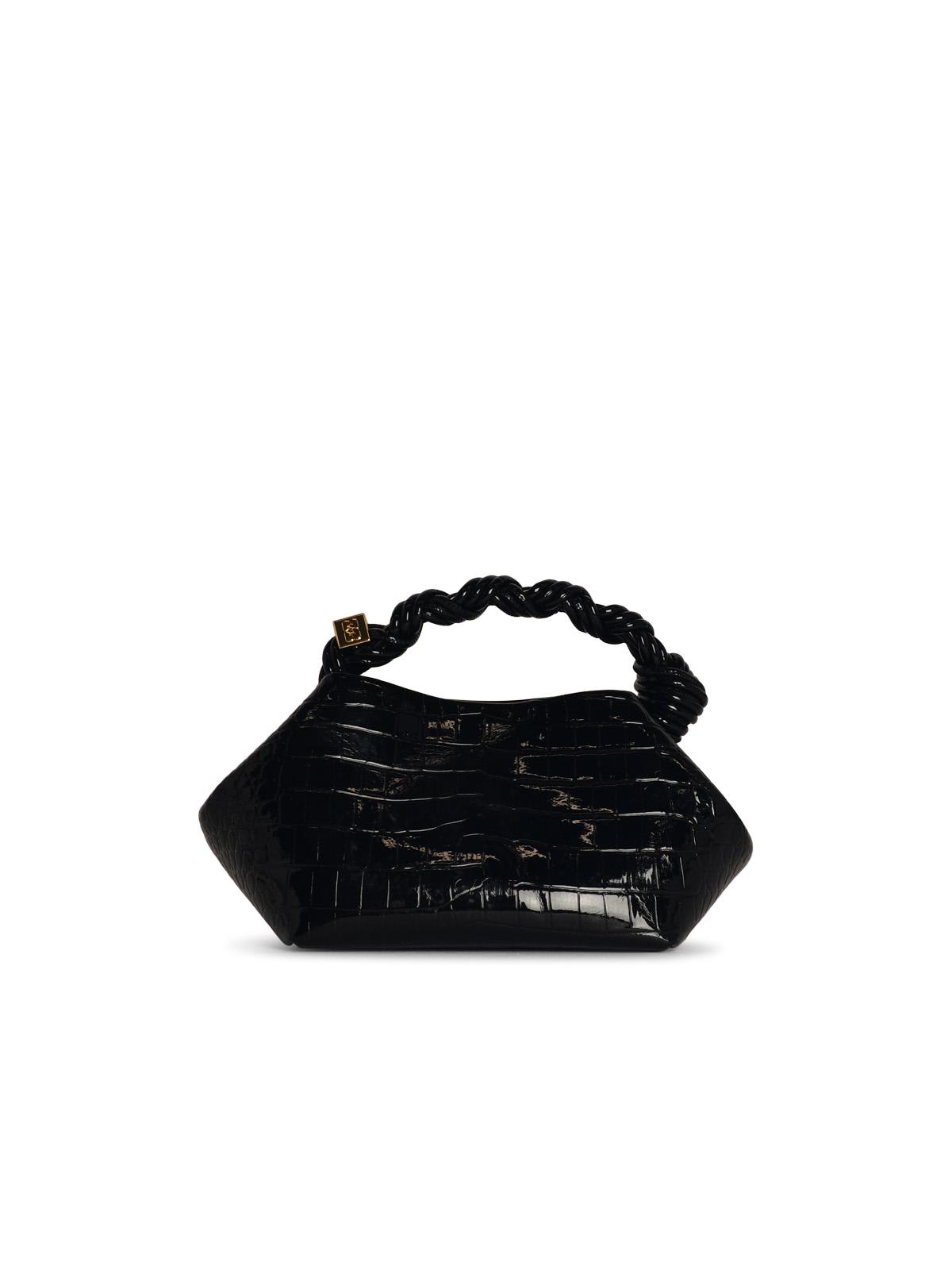 Shop Ganni Small Bou Cocco Bag In Black Recycled Leather Blend In Nero