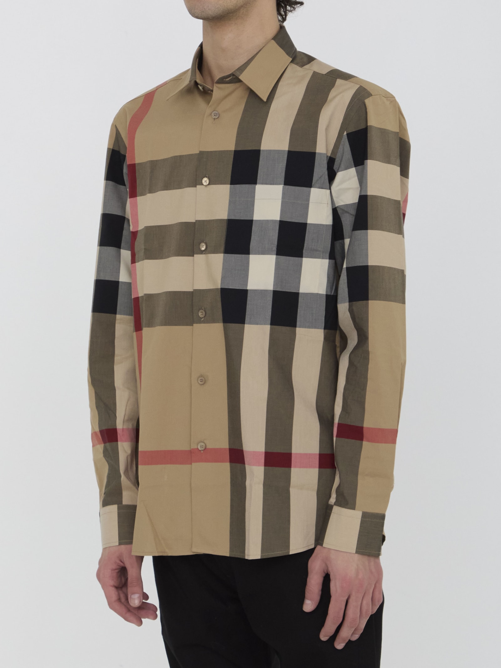 Shop Burberry Check Cotton Shirt In Beige