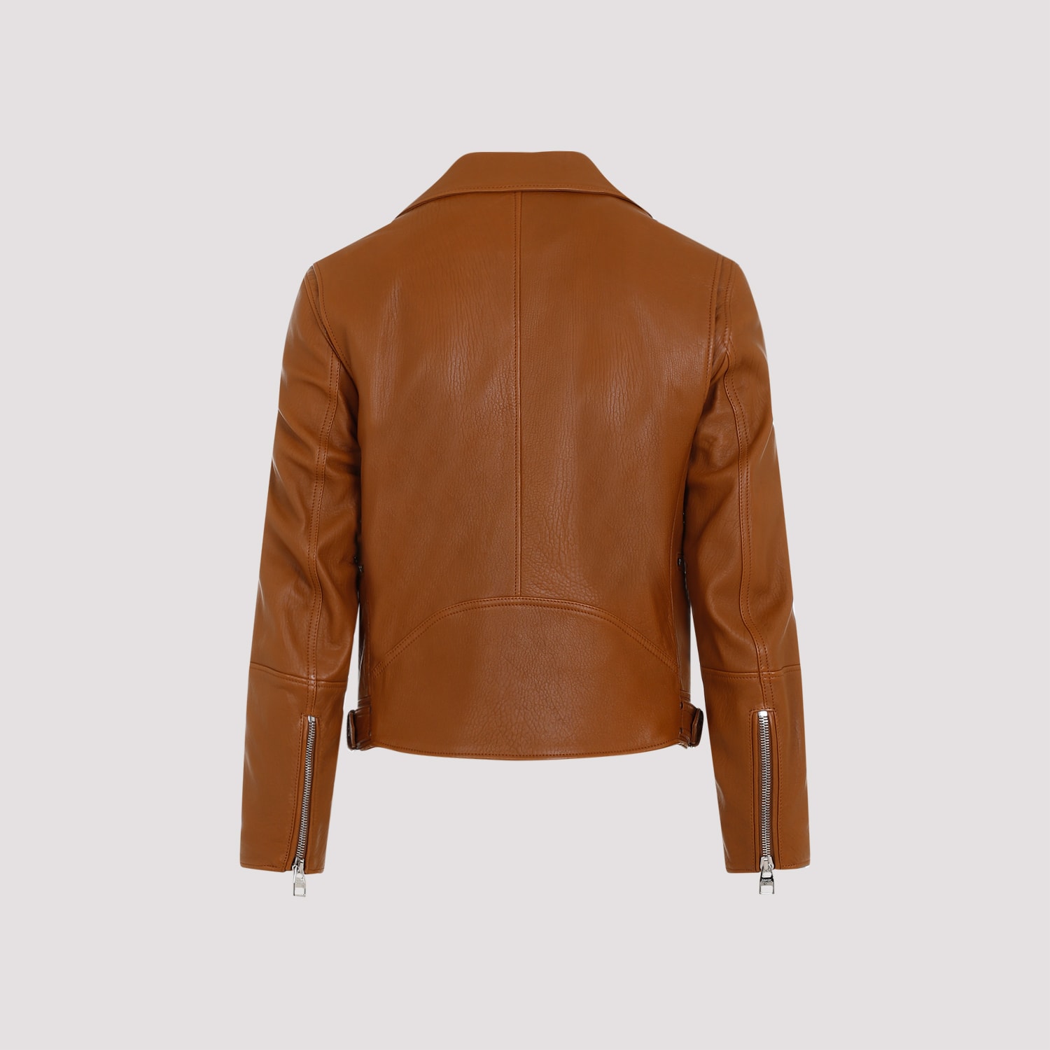 Shop Alexander Mcqueen Essential Leather Biker Jacket In Tobacco