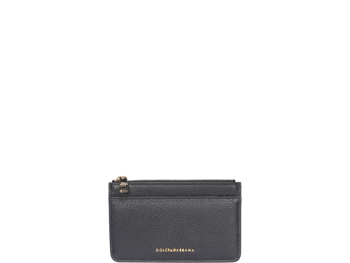 Dolce & Gabbana Medium Zipped Cards Holder With Logo In Black
