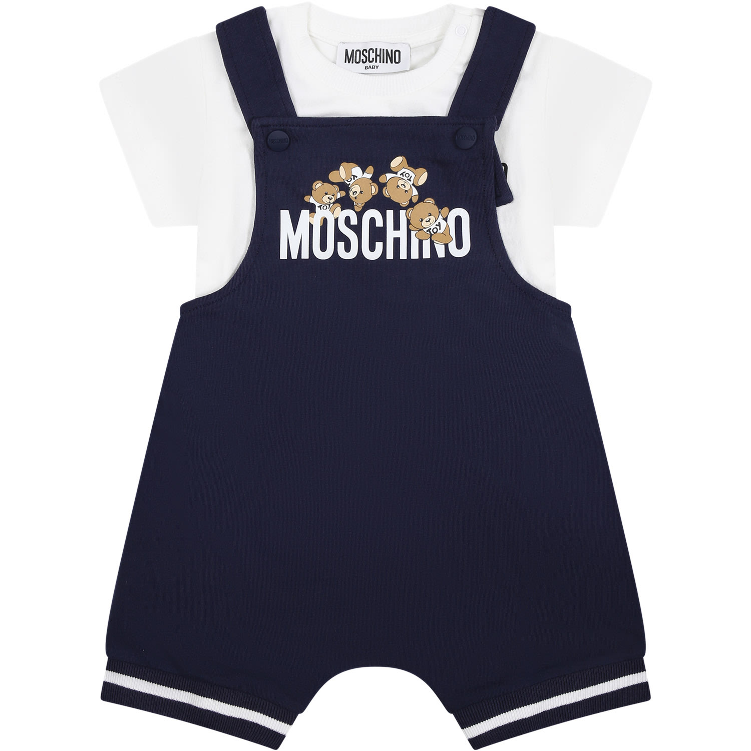 MOSCHINO BLUE DUNGAREES FOR BABY BOY WITH TEDDY BEAR