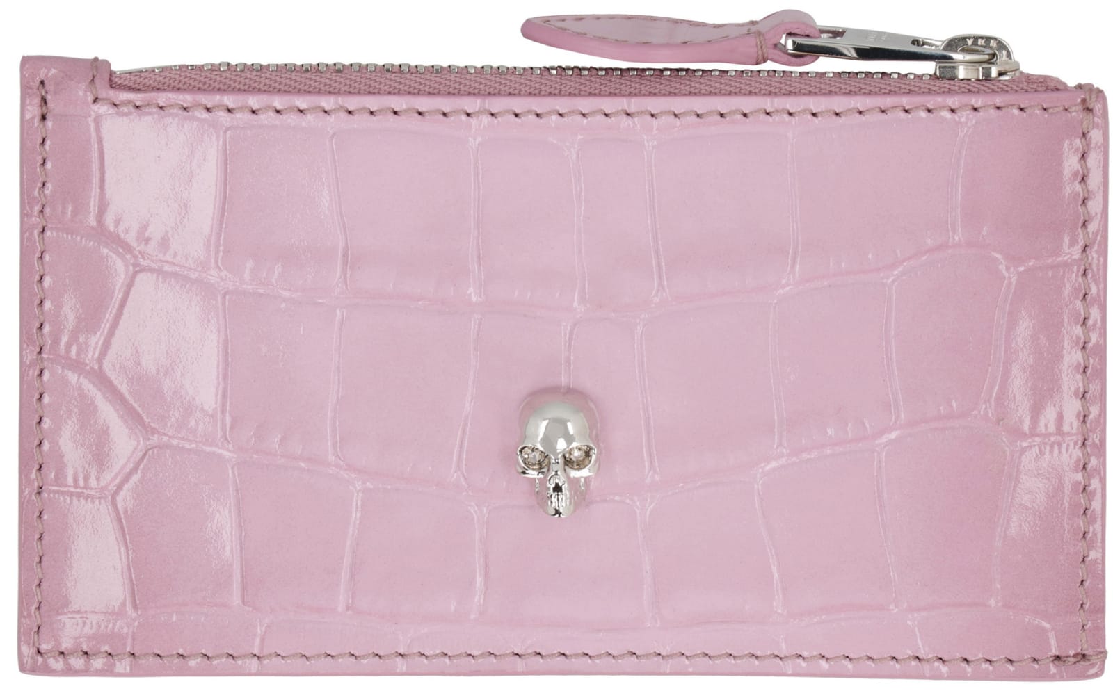 Shop Alexander Mcqueen Skull Printed Leather Card Holder In Pink