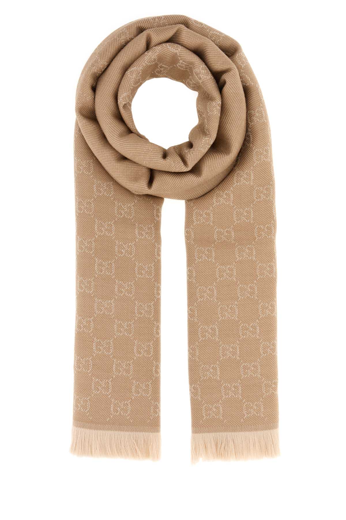 Gucci Embroidered Wool Scarf In Brown