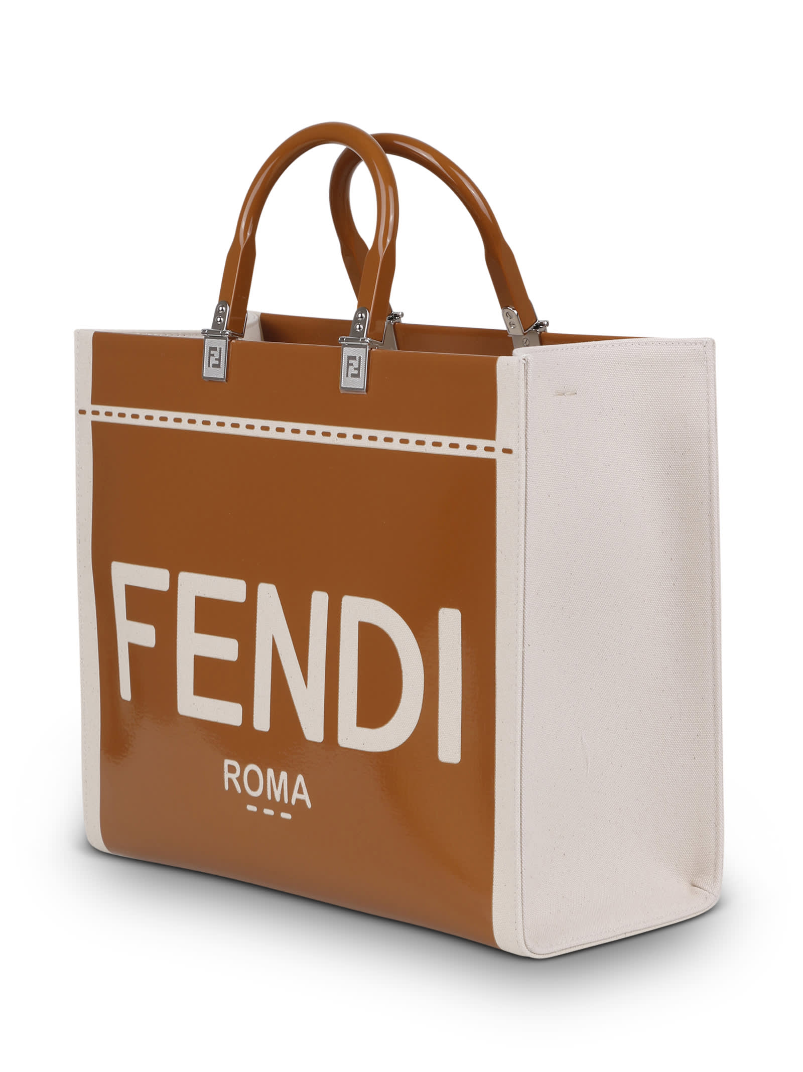 Shop Fendi Sunshine Bag In Canvas And Patent Leather