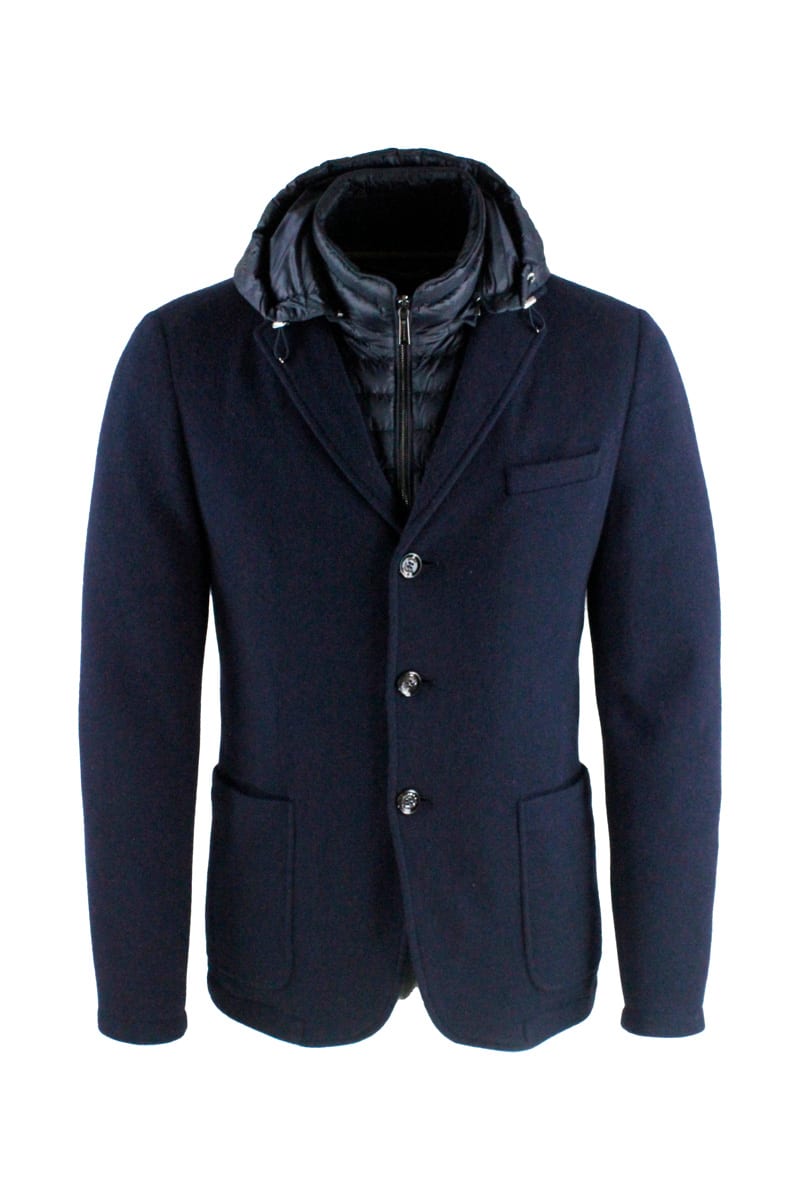 Moorer Blazer Jacket In Wool And Cashmere Padded With Real Goose Down