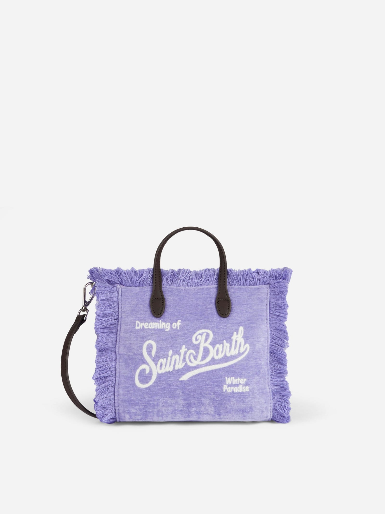 Mc2 Saint Barth Lilac Velvet Chine Mini Vanity Fringed Bag In Pink