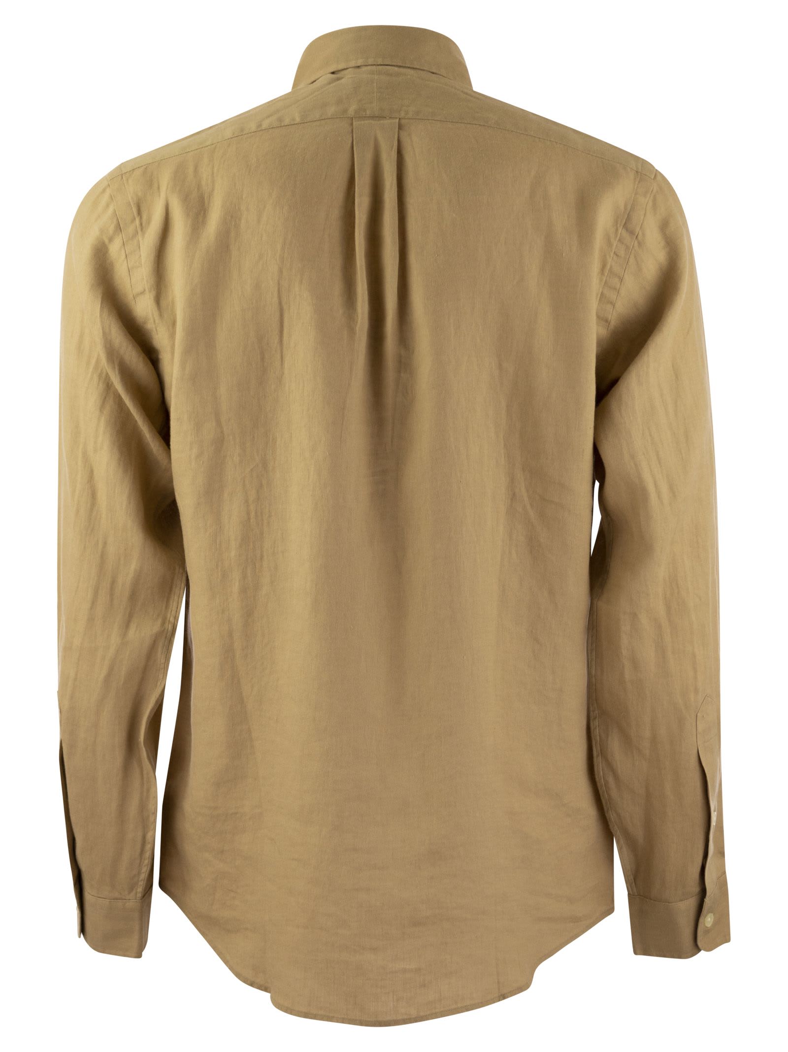 Shop Polo Ralph Lauren Custom-fit Linen Shirt In Khaki
