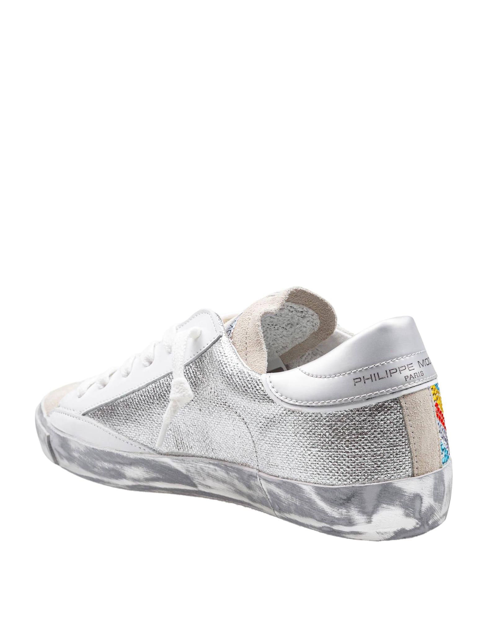 Philippe Model Prsx Low Sneakers In Leather And Suede With Micro Crystals In Multicolor