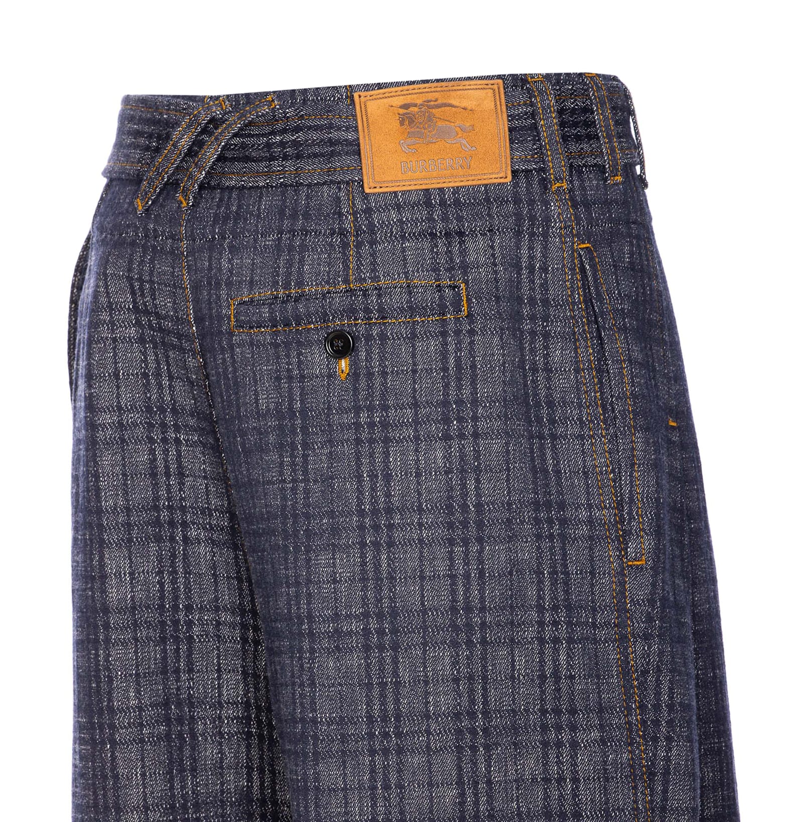 Burberry High Waist Plaid Pattern Trousers With Belt In Blue